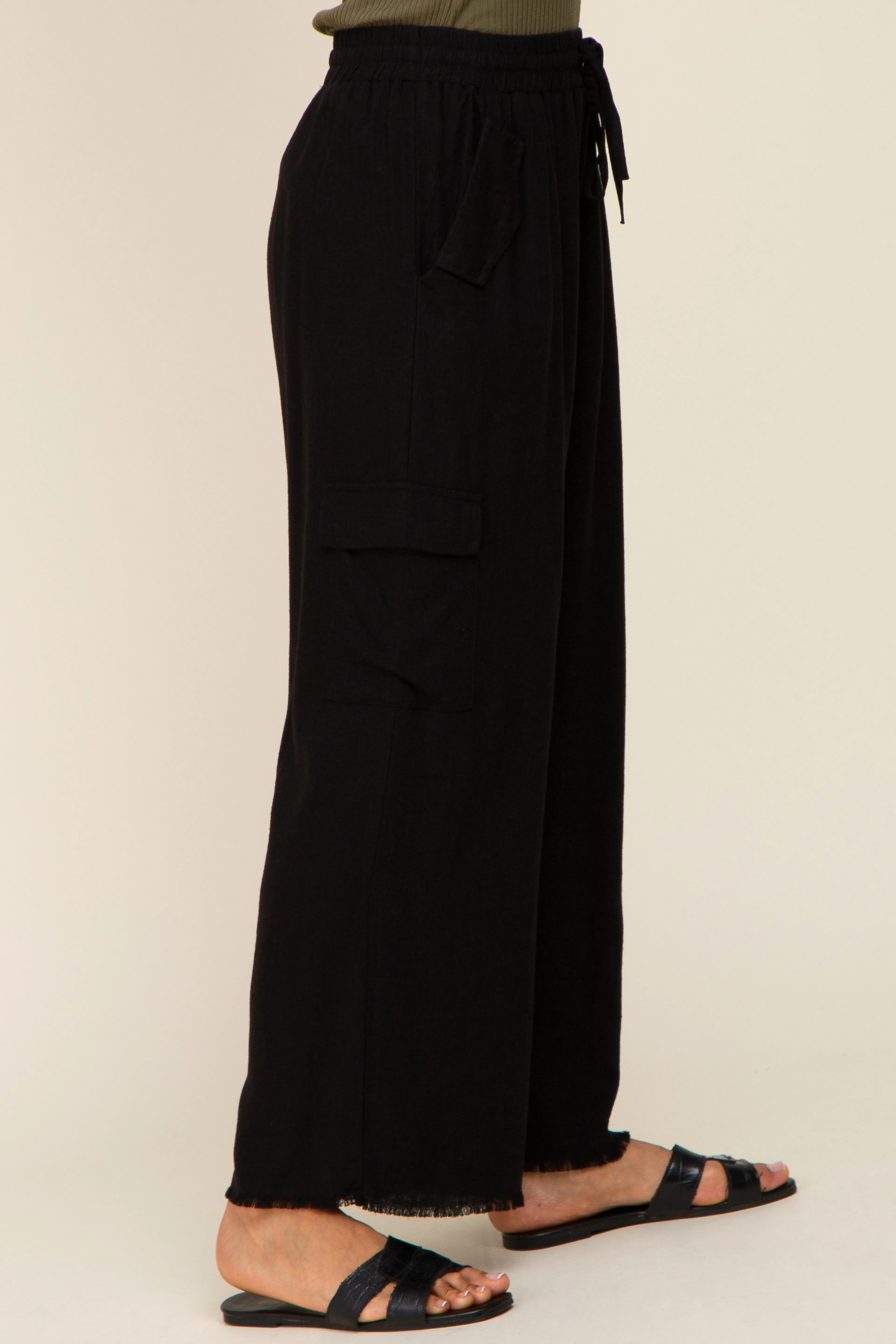 Black Raw Hem Cargo Pants sold by Pinkblush product image thumbnail 3