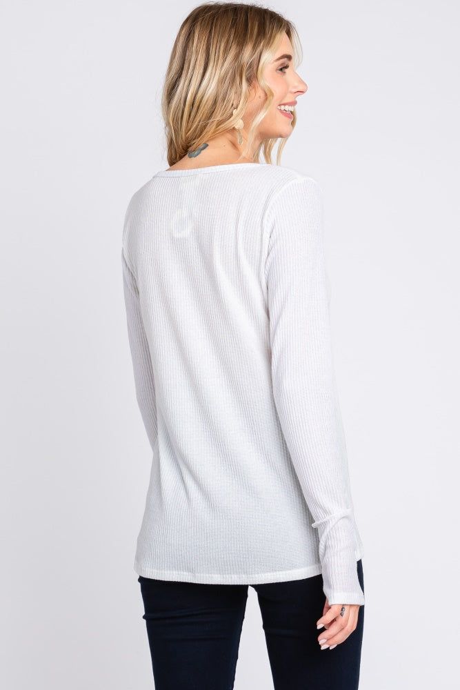 Ivory Rib Knit Button Accent Long Sleeve Top sold by Pinkblush product image thumbnail 3