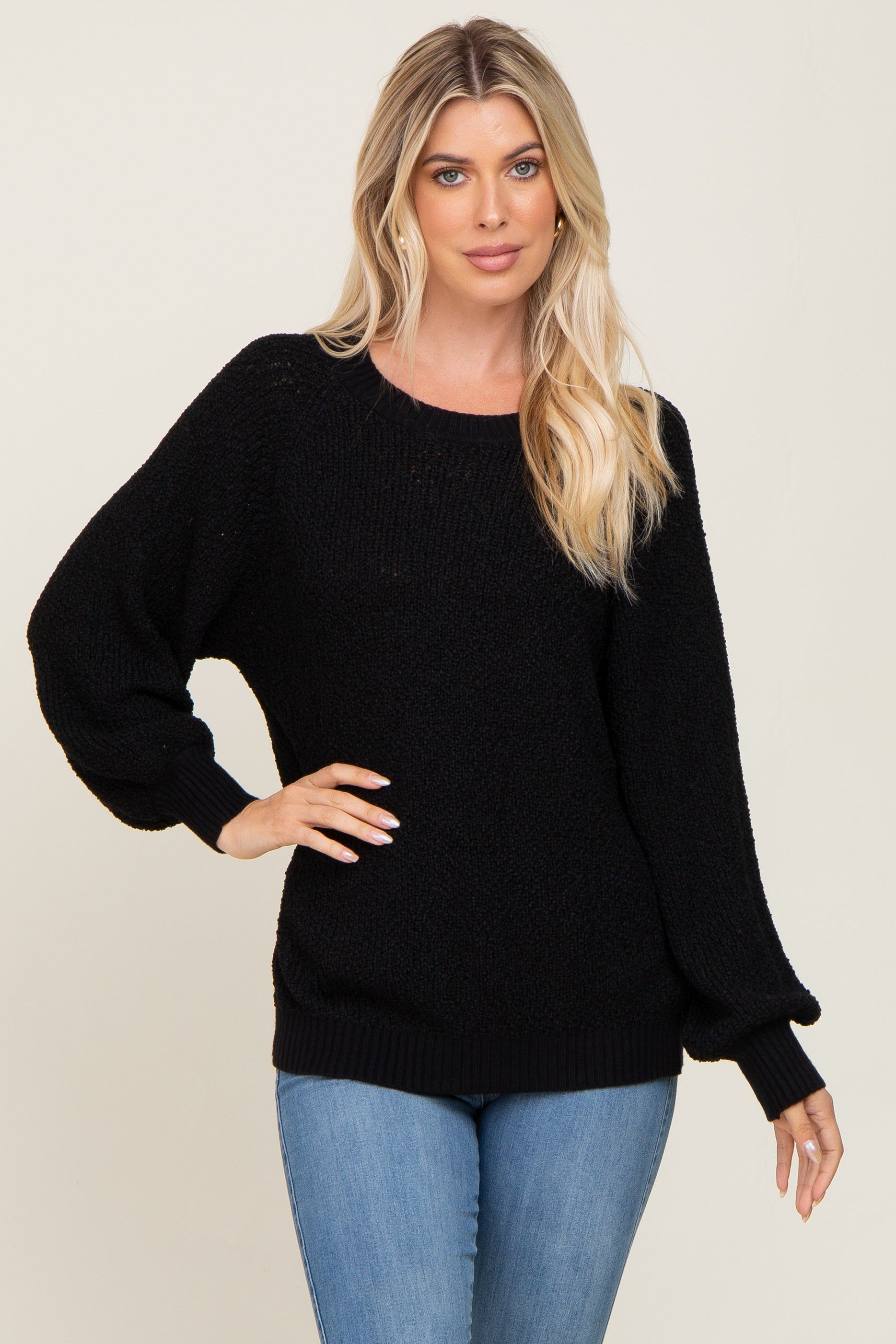 Black Popcorn Knit Raglan Sweater sold by Pinkblush