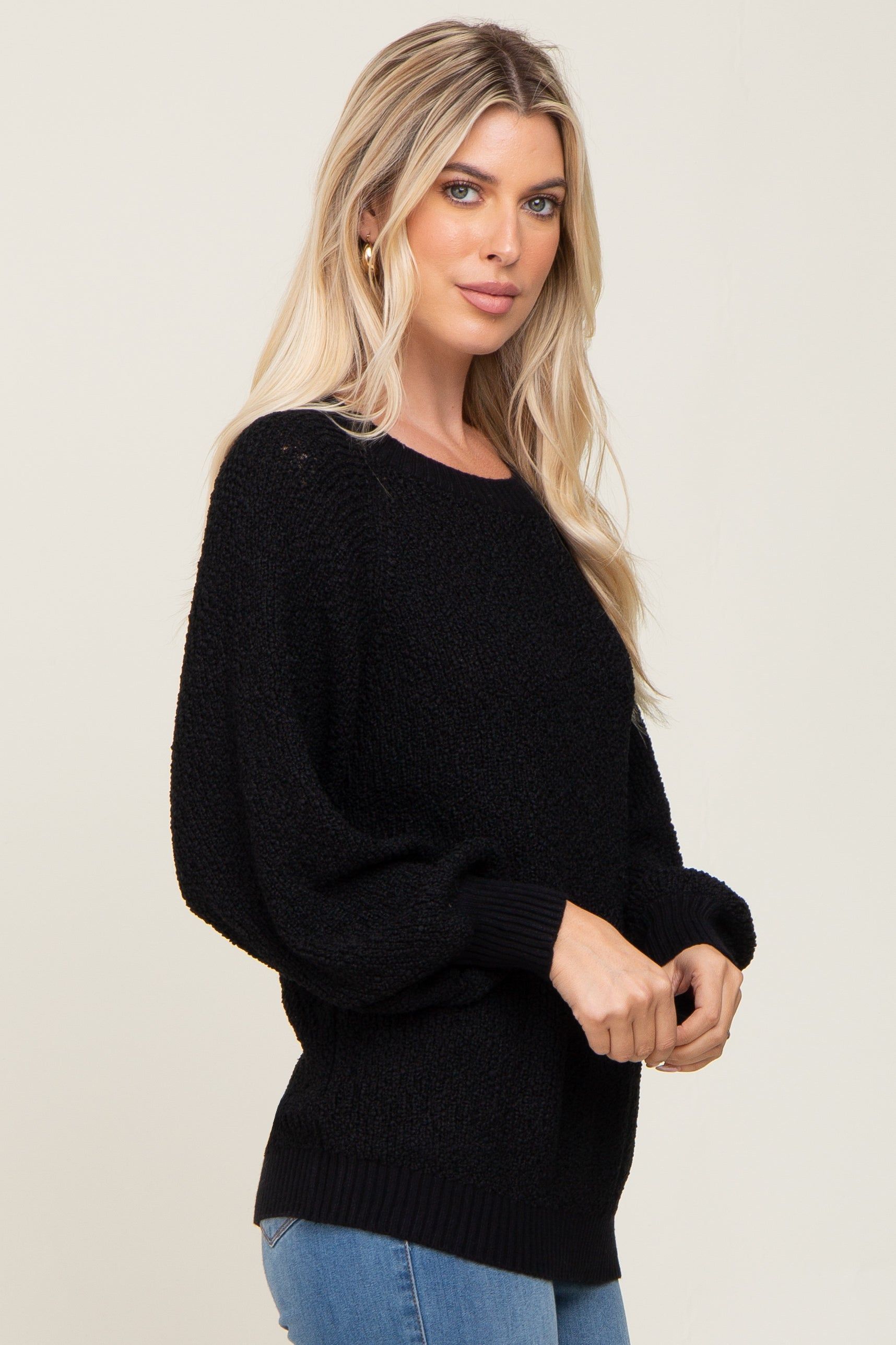 Black Popcorn Knit Raglan Sweater sold by Pinkblush product image thumbnail 2