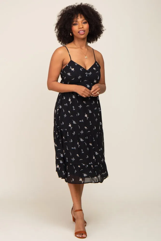 Black Floral Button Tiered Midi Dress sold by Pinkblush product image thumbnail 5