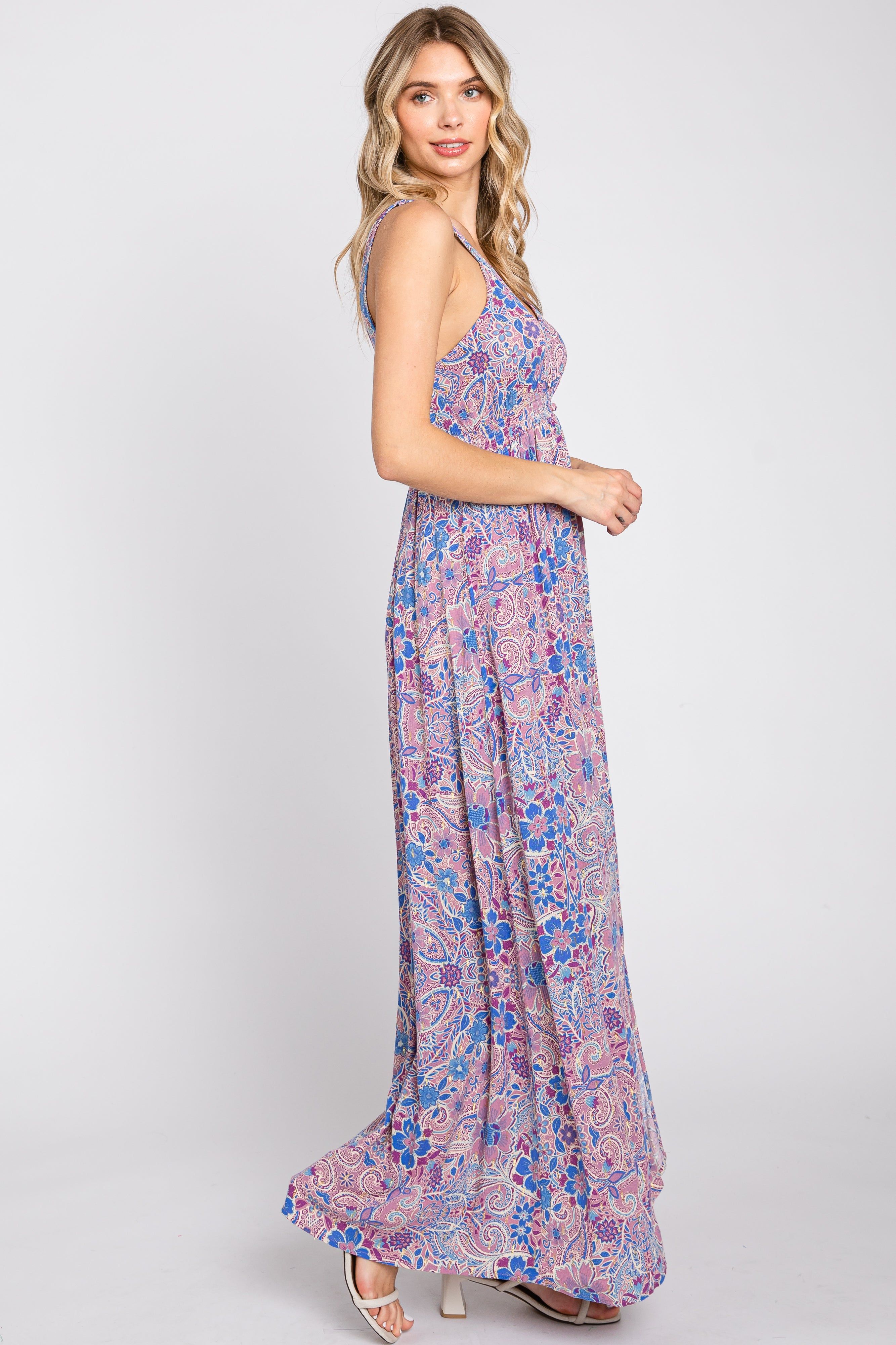 Blue Floral Front Button Maxi Dress sold by Pinkblush product image thumbnail 2
