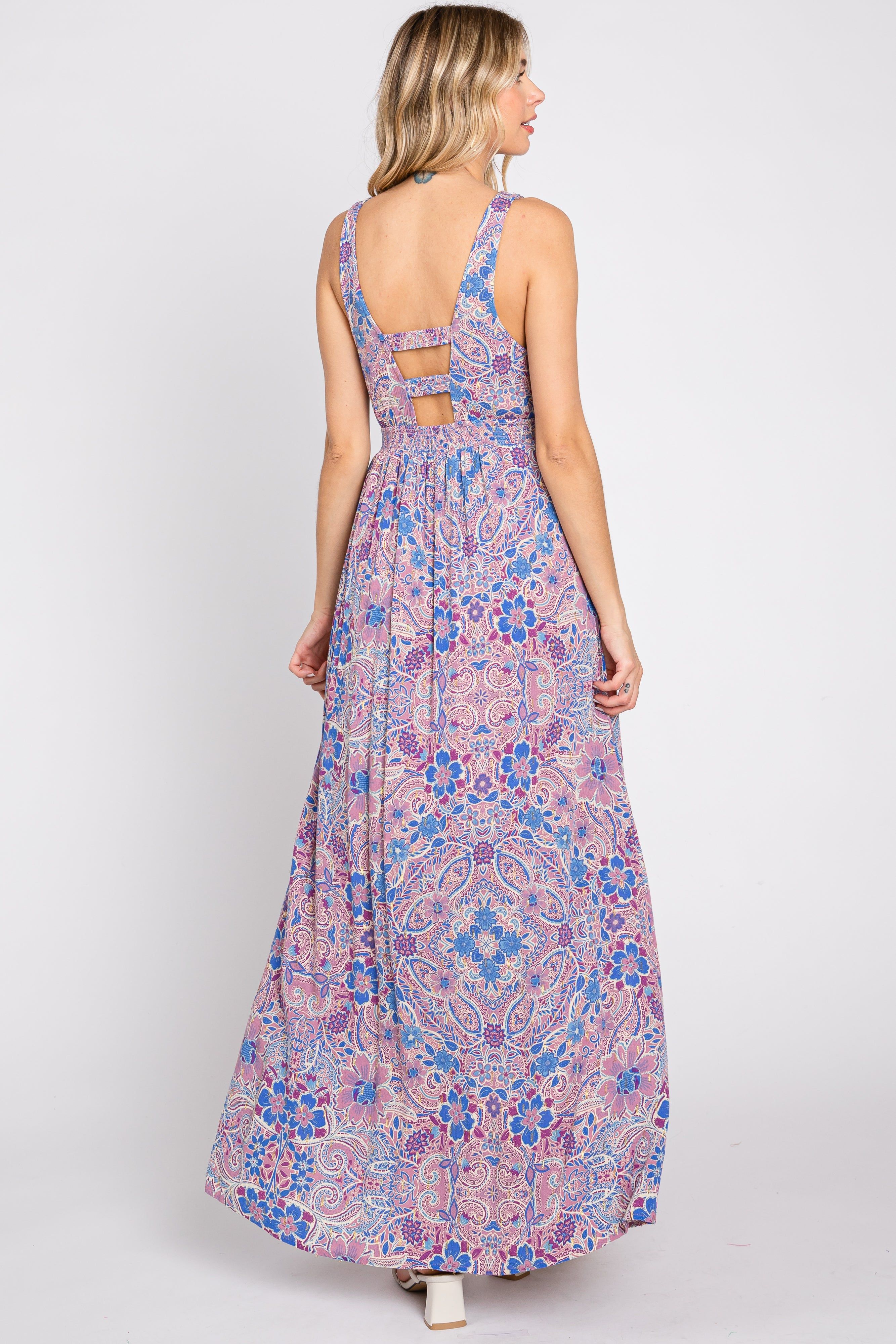 Blue Floral Front Button Maxi Dress sold by Pinkblush product image thumbnail 3
