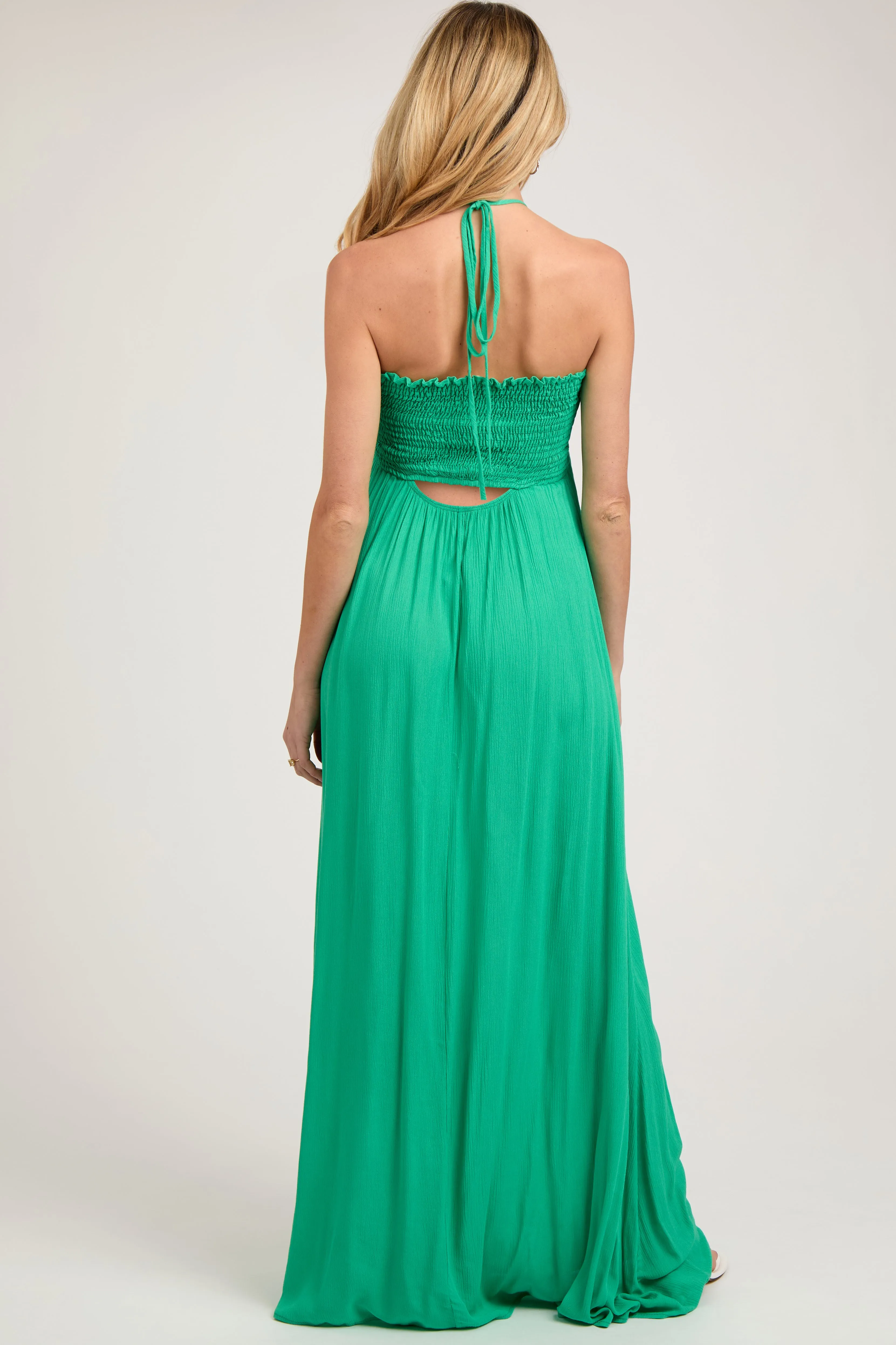 Green Smocked Halter Maternity Maxi Dress sold by Pinkblush product image thumbnail 5