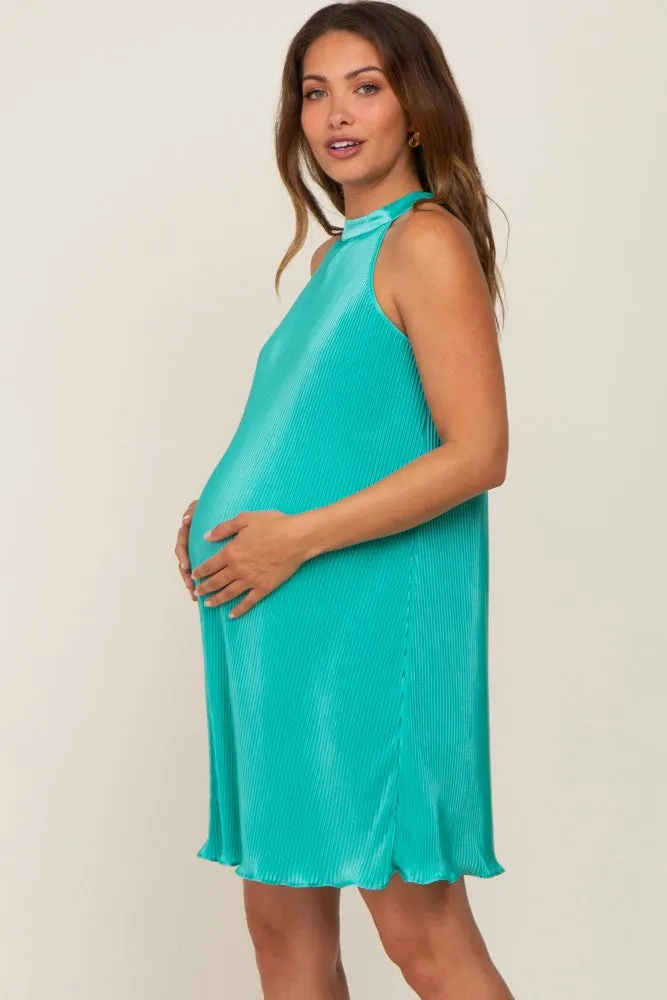 Jade Pleated Plisse Halter Maternity Dress sold by Pinkblush product image thumbnail 3