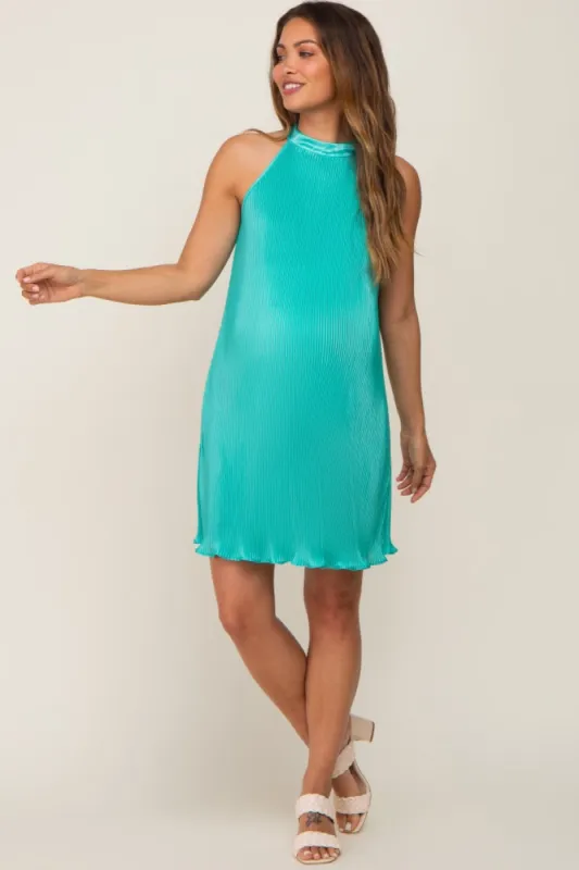 Jade Pleated Plisse Halter Maternity Dress sold by Pinkblush