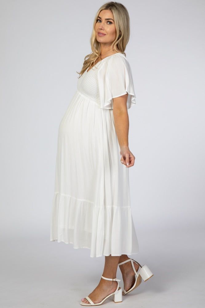 White Smocked Ruffle Maternity Dress sold by Pinkblush product image thumbnail 2