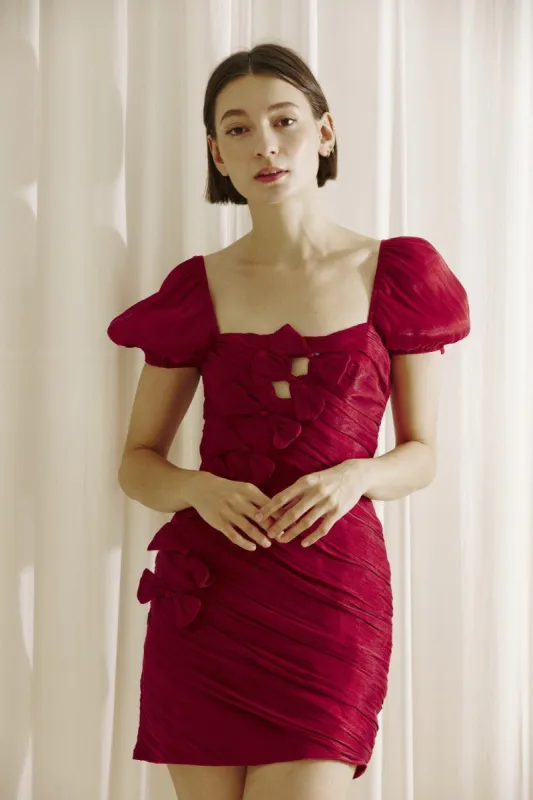 Wine Satin Shiny Sheen Bow Mini Dress sold by Pinkblush