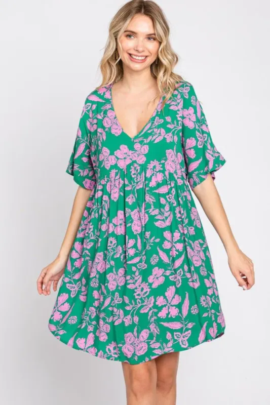 Green Floral V-Neck Dress sold by Pinkblush