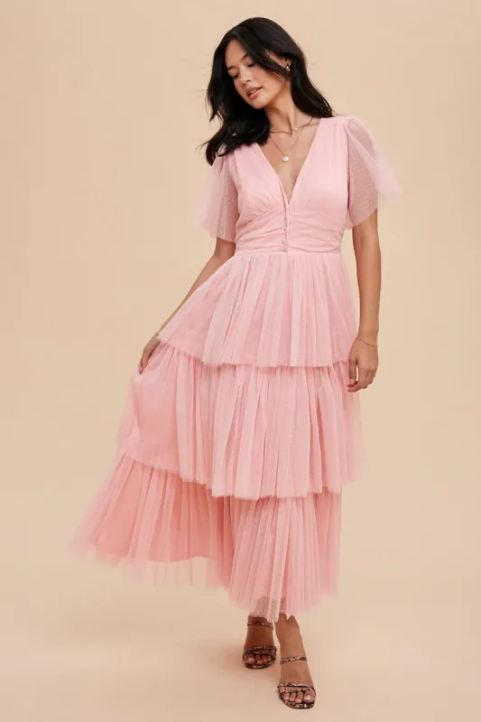 Blush Swiss Dot Mesh Tiered Dress sold by Pinkblush