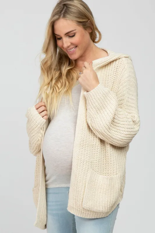 Beige Cable Knit Hooded Maternity Cardigan sold by Pinkblush