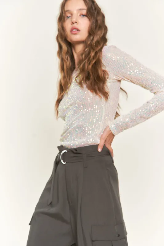 Ivory Multi Sequin Long Sleeve Top sold by Pinkblush