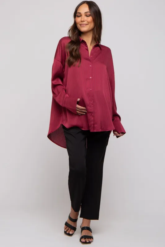 Red Satin Textured Stripe Button Down Maternity Top sold by Pinkblush