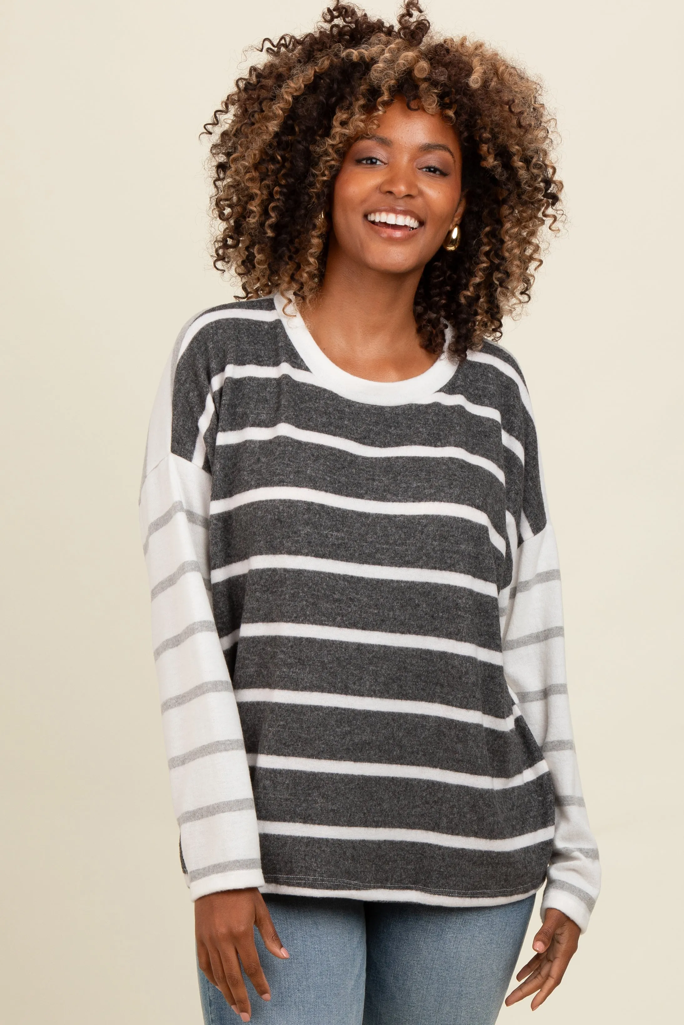 Charcoal Striped Colorblock Sleeve Maternity Top sold by Pinkblush product image thumbnail 3