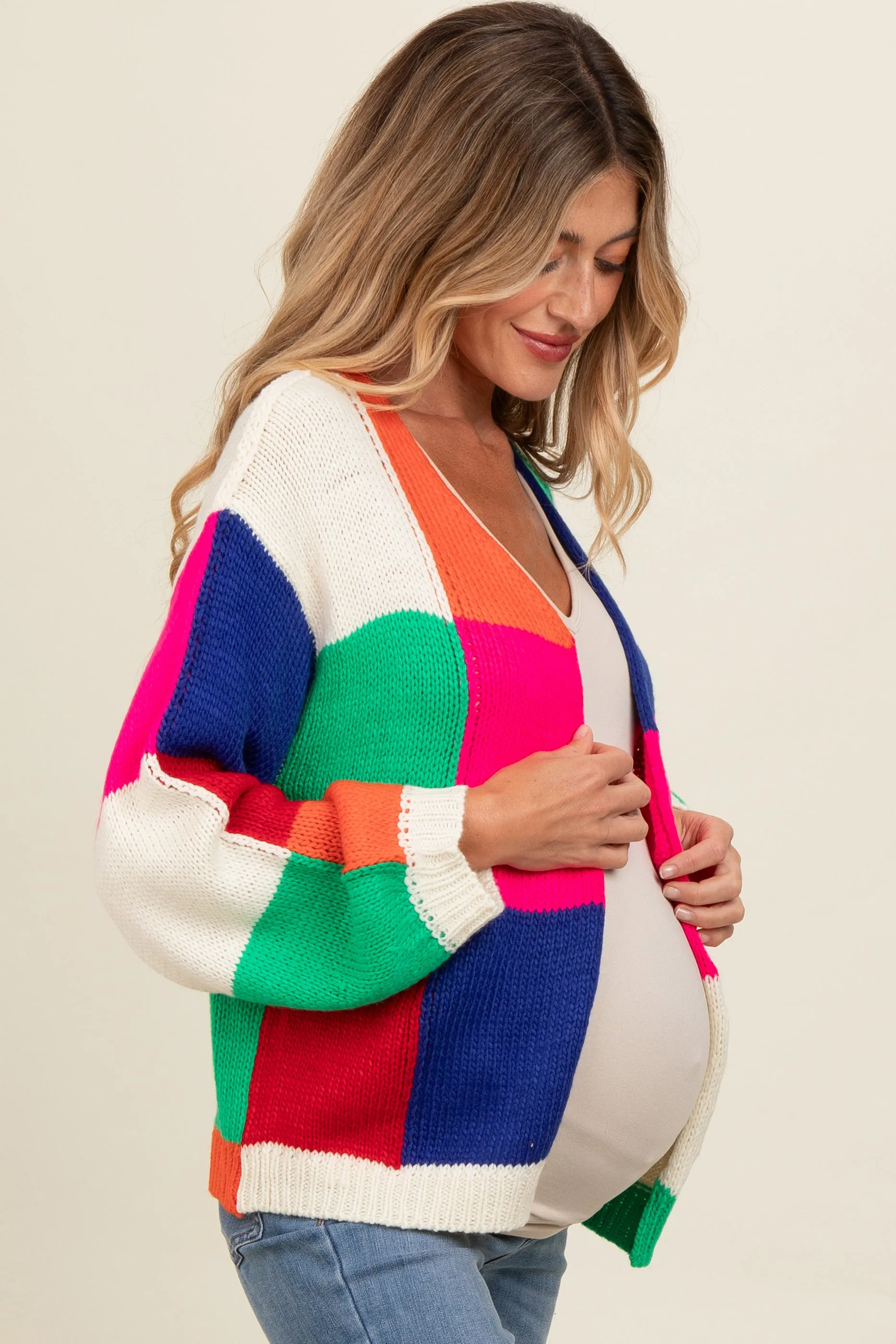 Multicolor Checkered Maternity Cardigan Sweater sold by Pinkblush product image thumbnail 3