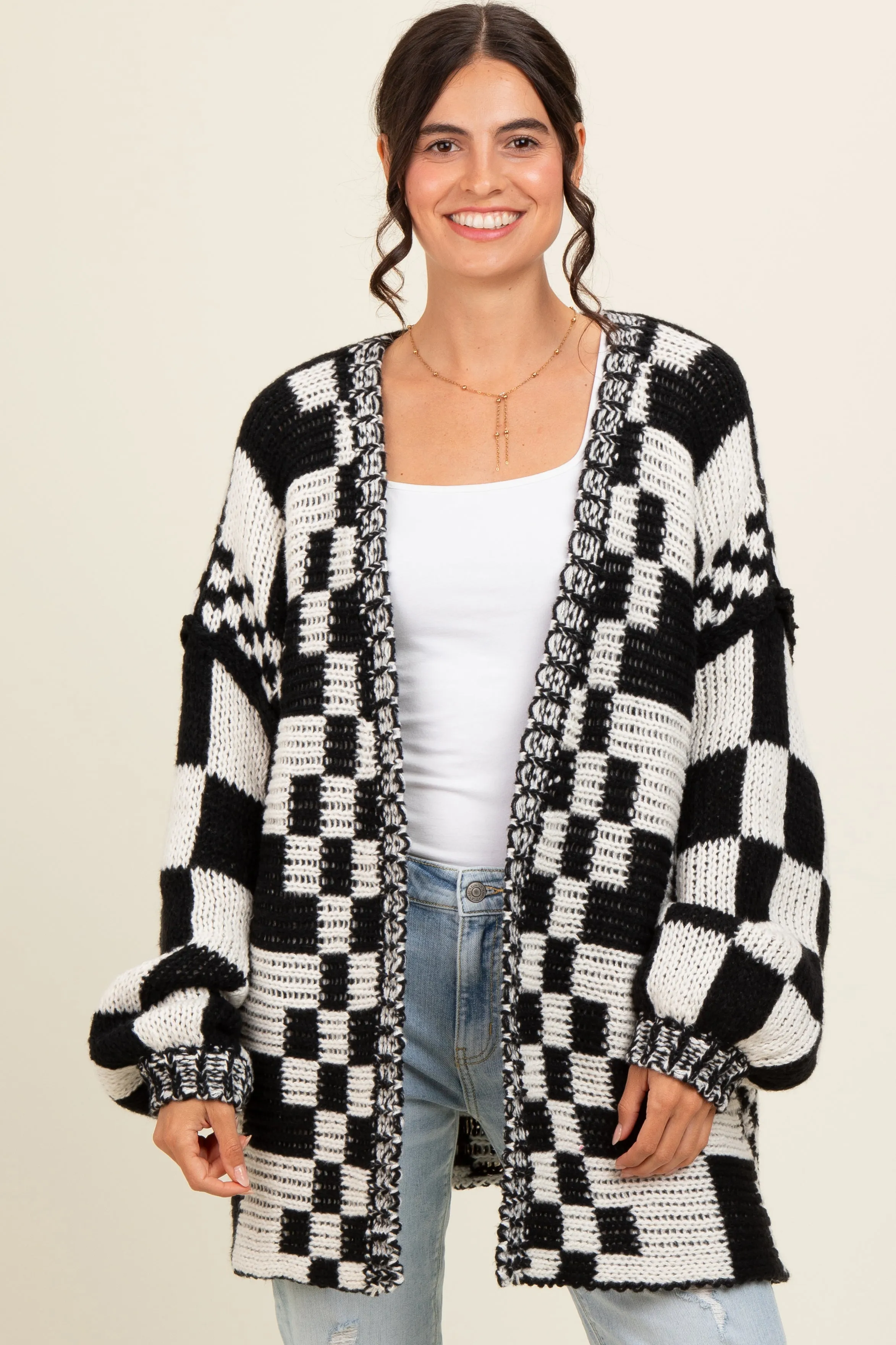 Black Mixed Check Pattern Chunky Maternity Cardigan sold by Pinkblush product image thumbnail 4
