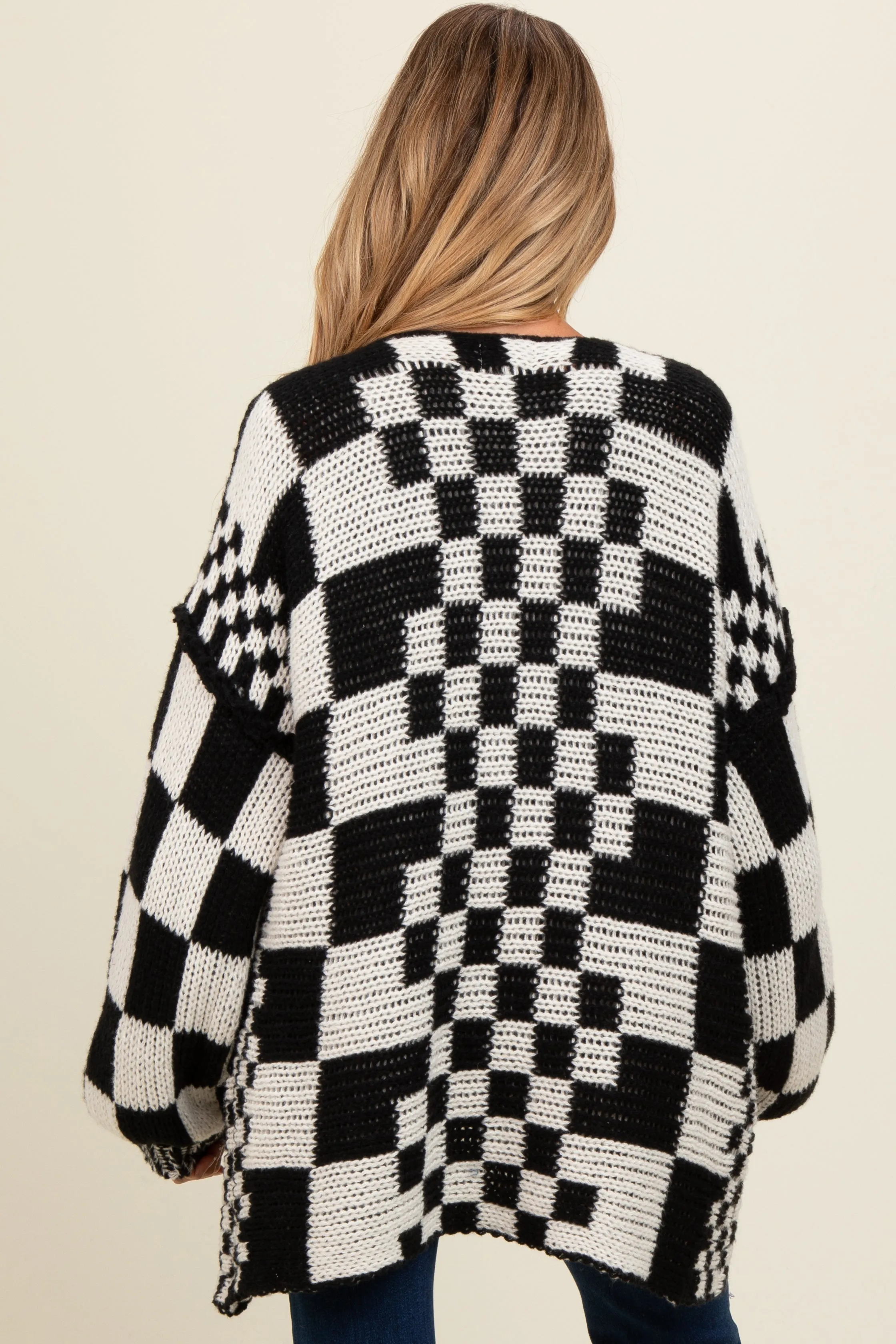 Black Mixed Check Pattern Chunky Maternity Cardigan sold by Pinkblush product image thumbnail 3
