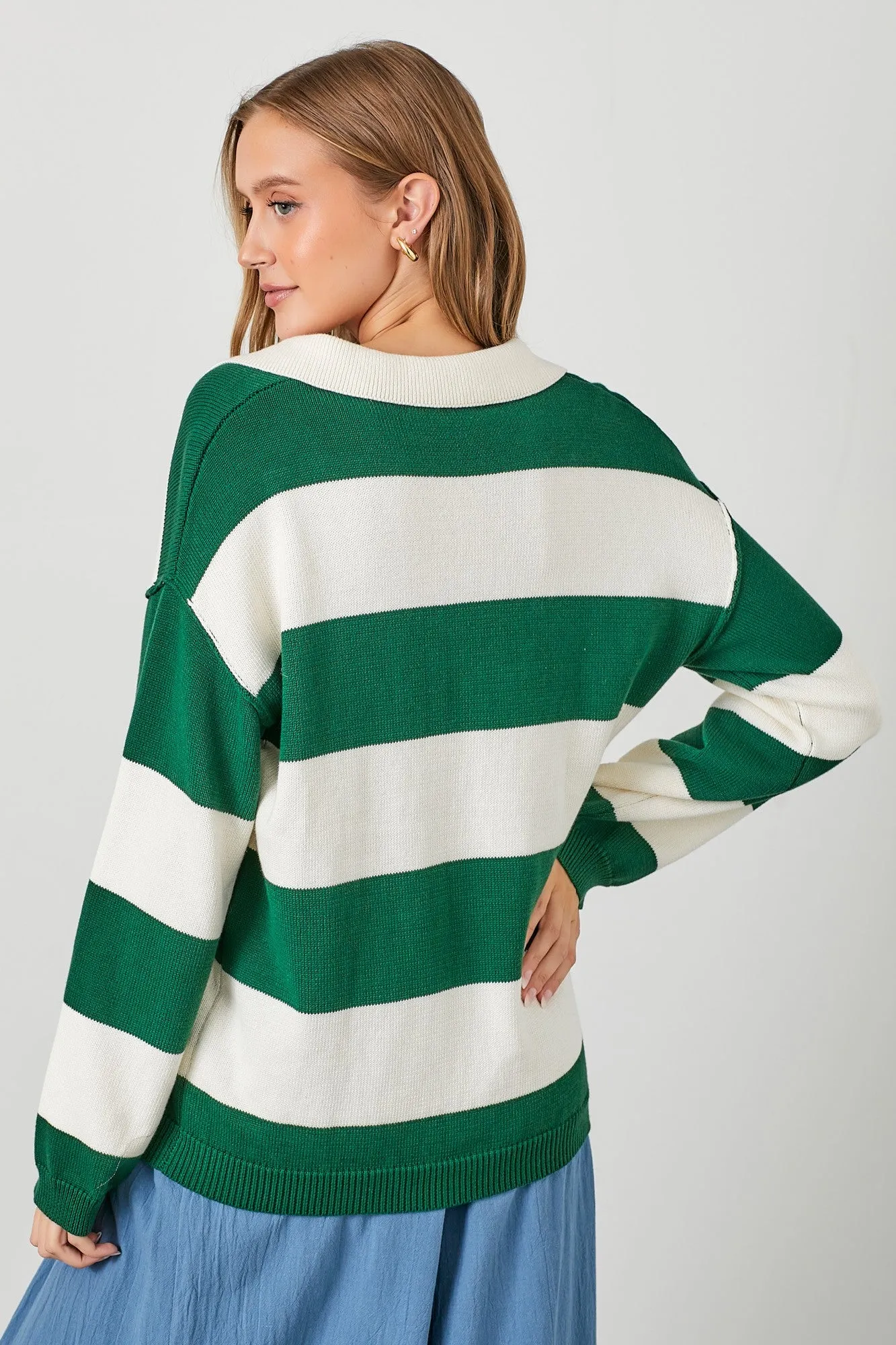 Hunter Green Wide Stripe Polo Sweater sold by Pinkblush product image thumbnail 3