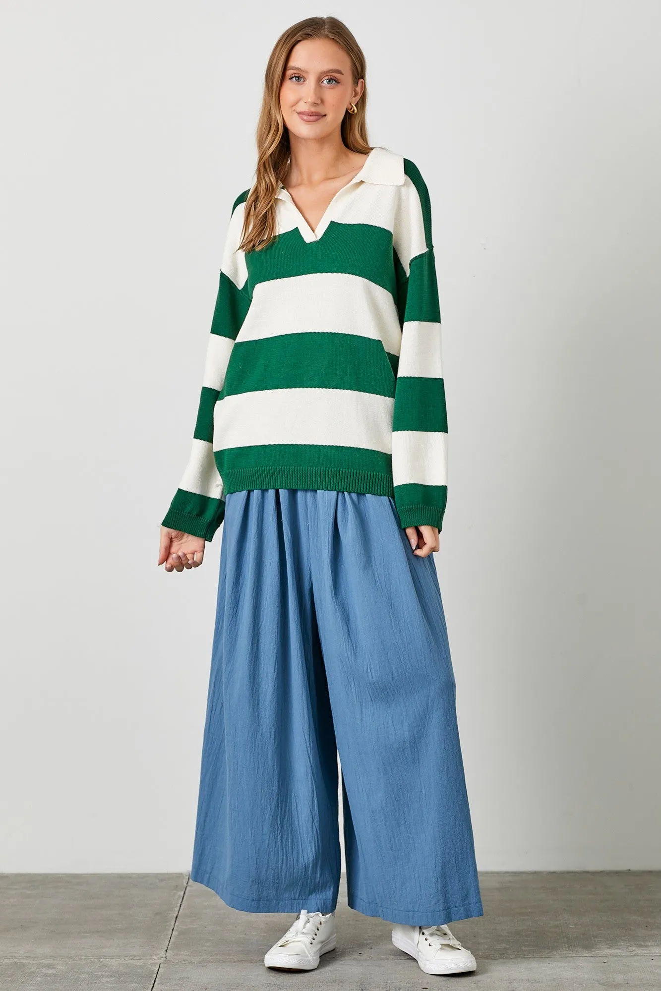 Hunter Green Wide Stripe Polo Sweater sold by Pinkblush product image thumbnail 4