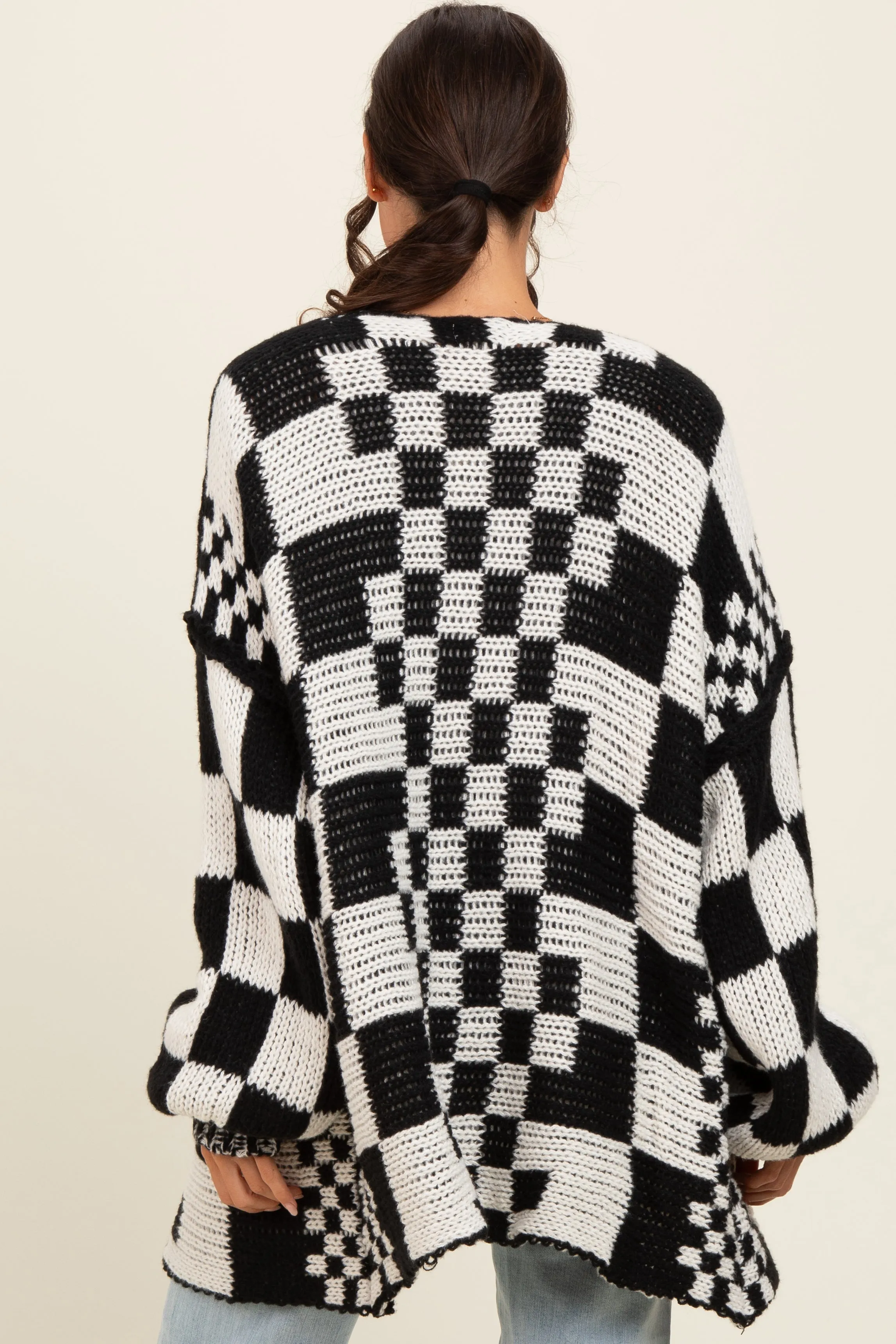 Black Mixed Check Pattern Chunky Cardigan sold by Pinkblush product image thumbnail 4