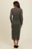 Olive Shimmer Mesh Long Sleeve Ruched Maternity Midi Dress sold by Pinkblush