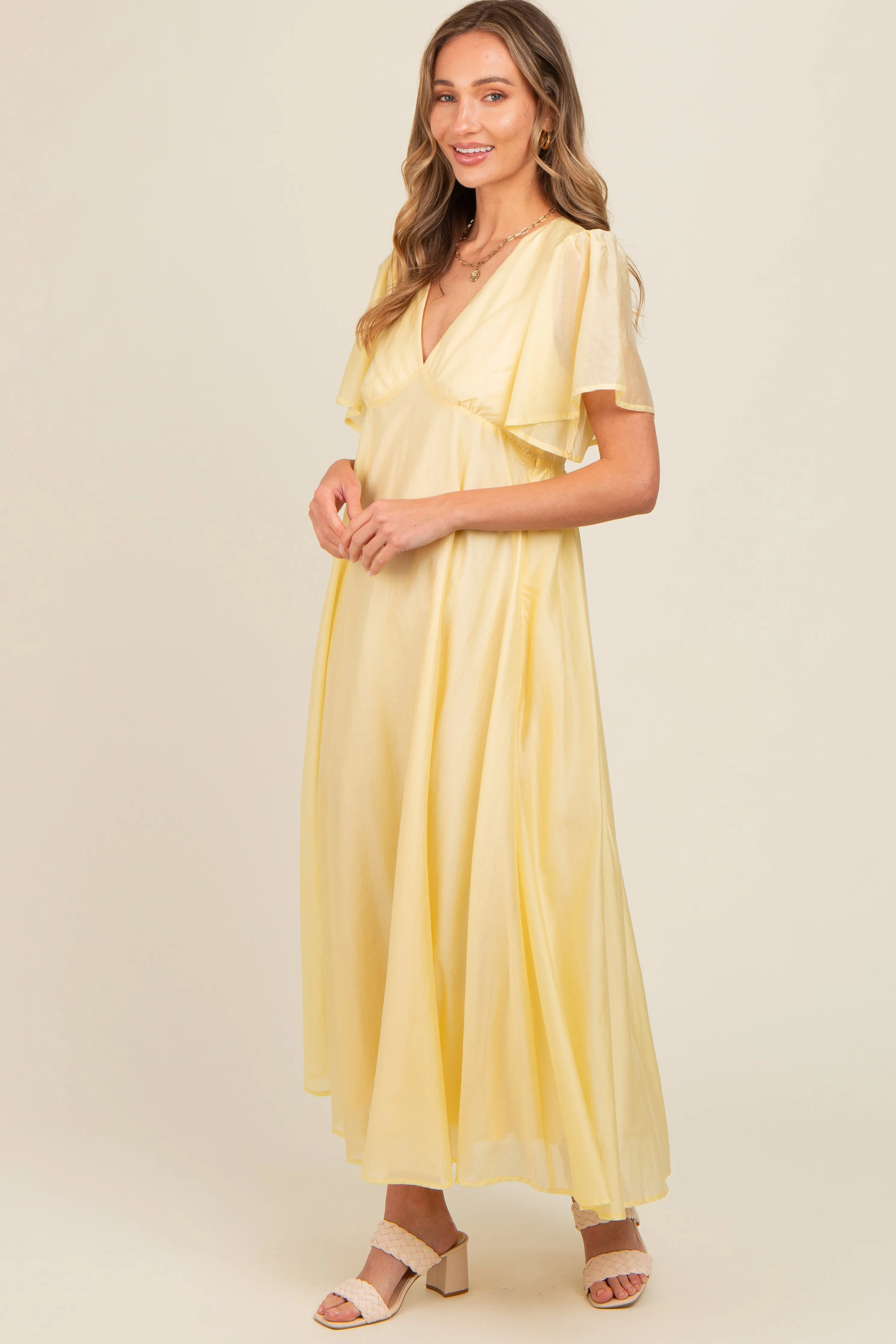 Yellow V-Neck Flutter Sleeve Maxi Dress sold by Pinkblush product image thumbnail 3