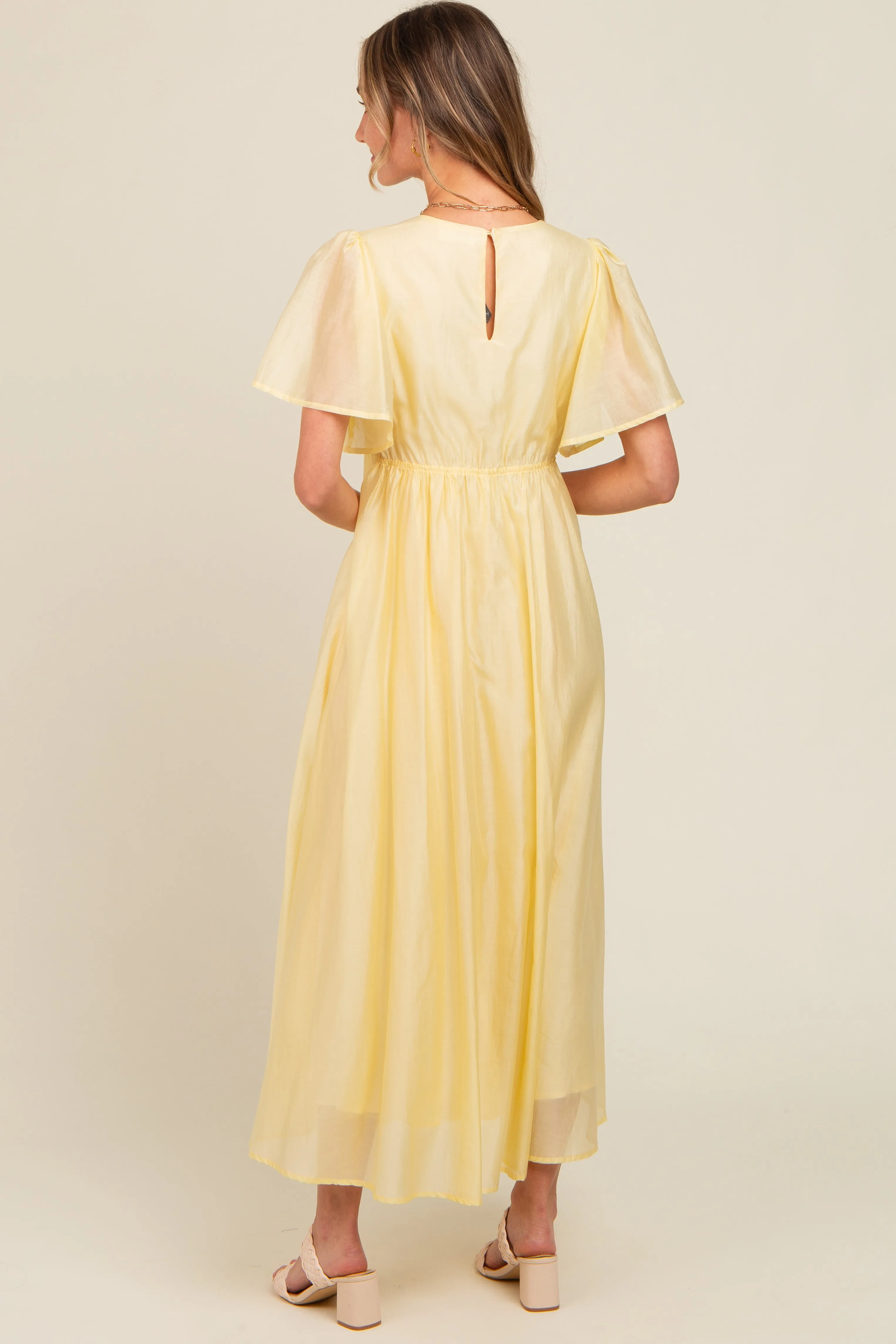 Yellow V-Neck Flutter Sleeve Maxi Dress sold by Pinkblush product image thumbnail 4
