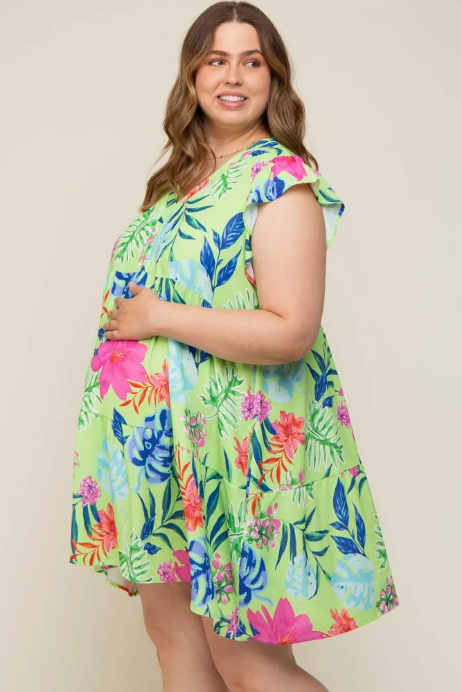 Mint Green Tropical Floral Print Maternity Plus Dress sold by Pinkblush product image thumbnail 2