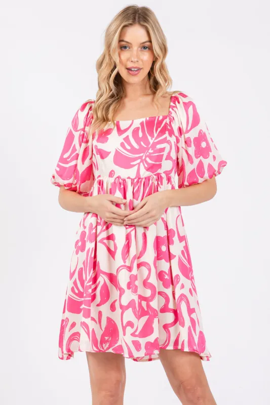 Fuchsia Floral Puff Sleeve Dress sold by Pinkblush