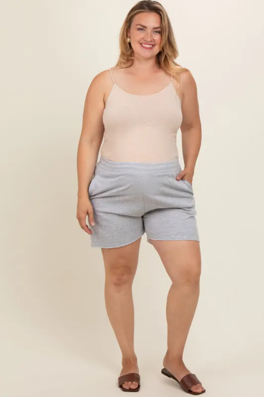 Grey Raw Edge Maternity Plus Sweat Shorts sold by Pinkblush