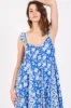 Royal Blue Floral Ruffle Shoulder Cut-Out Back Maxi Dress sold by Pinkblush