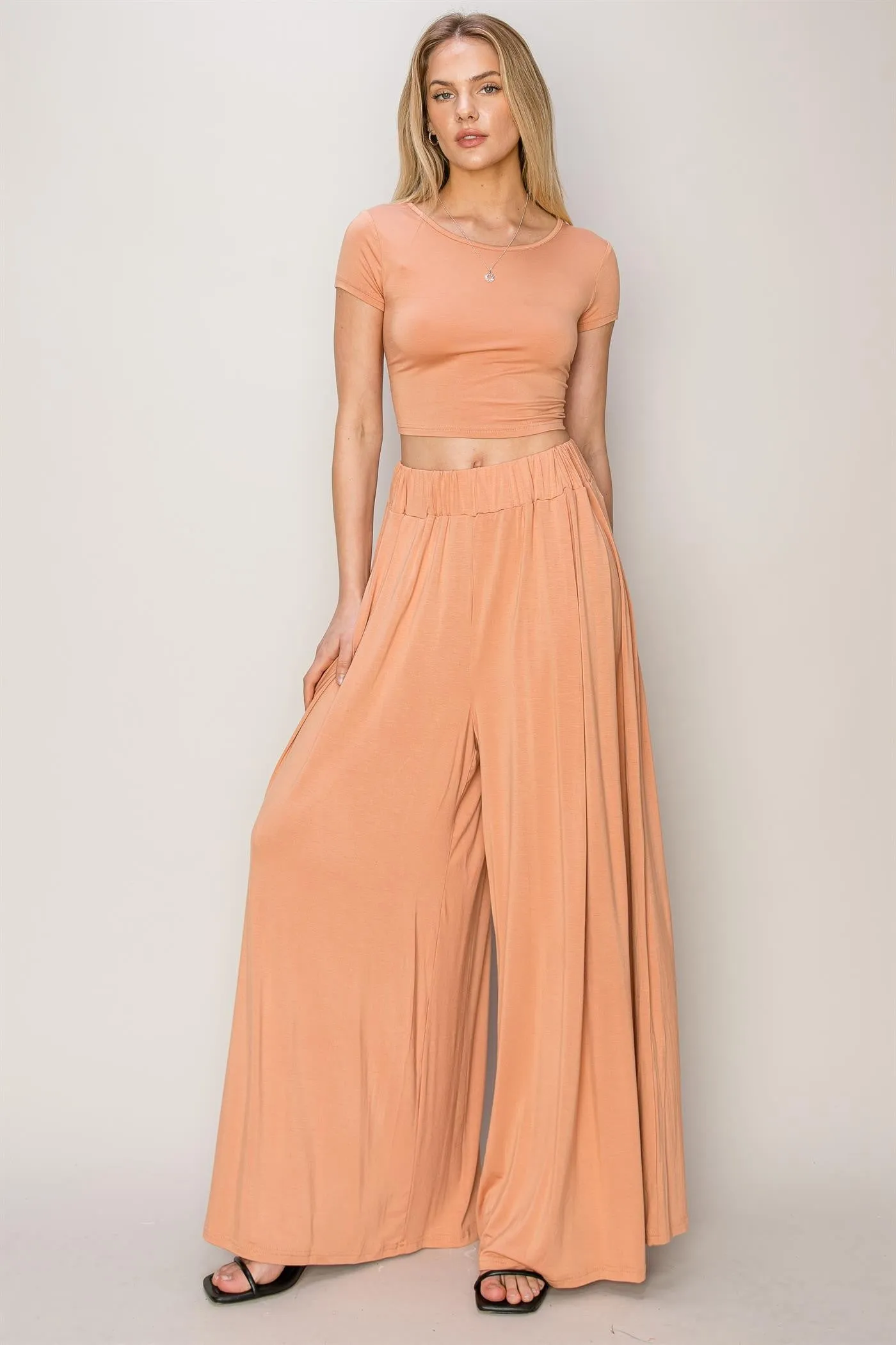 Orange Crop Top Wide Leg Pant Set sold by Pinkblush