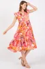 Coral Floral Flutter Sleeve Tiered Midi Dress sold by Pinkblush