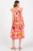 Coral Floral Flutter Sleeve Tiered Midi Dress sold by Pinkblush