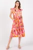 Coral Floral Flutter Sleeve Tiered Midi Dress sold by Pinkblush