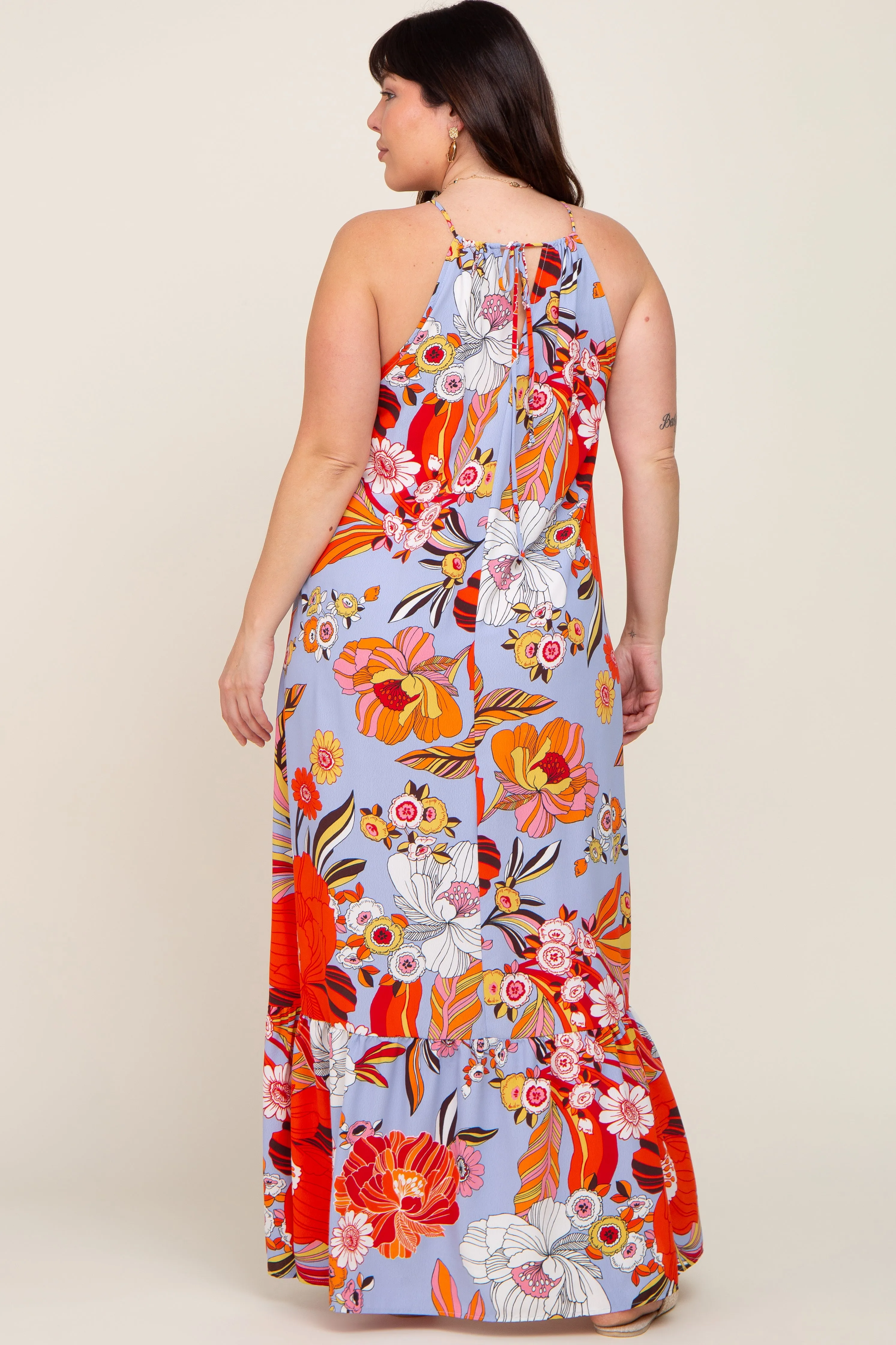 Periwinkle Floral Halter Plus Maxi Dress sold by Pinkblush product image thumbnail 3