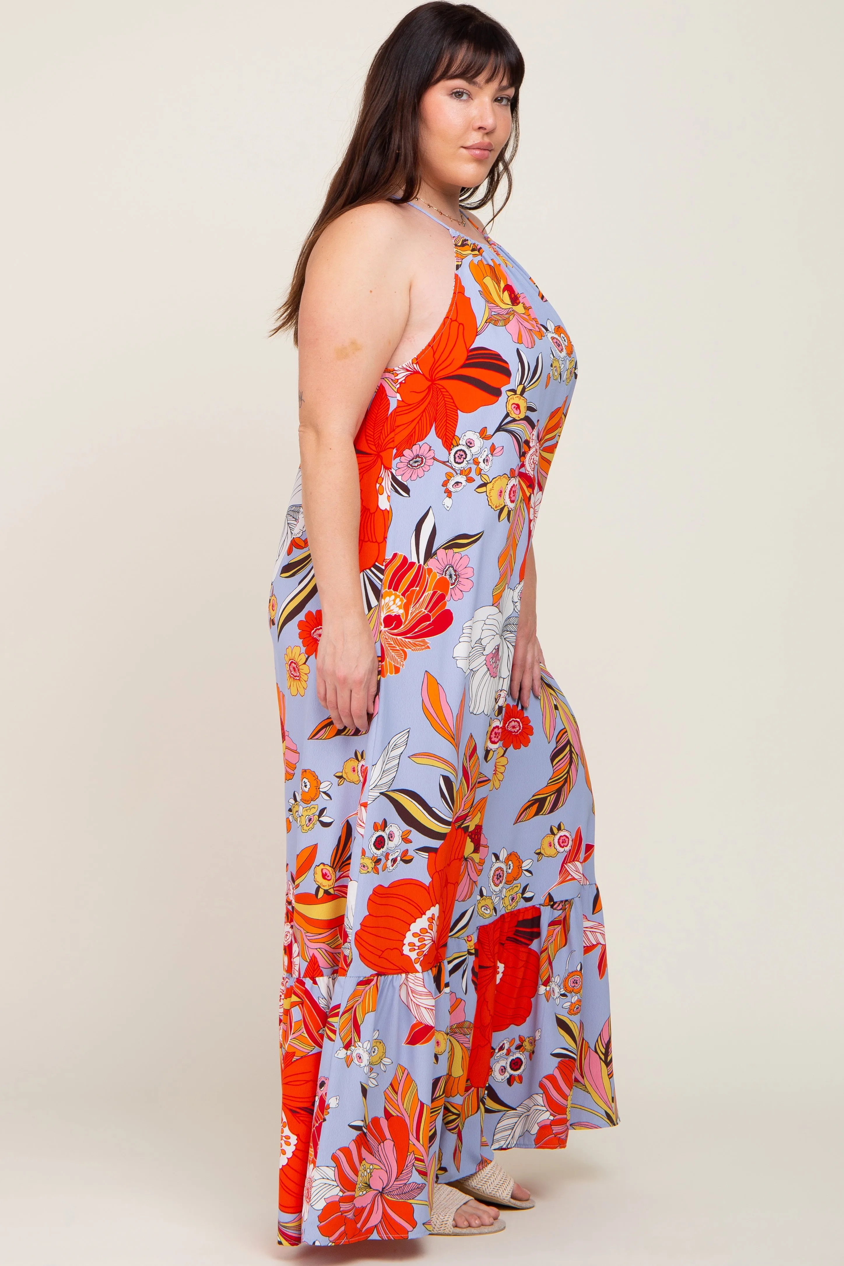 Periwinkle Floral Halter Plus Maxi Dress sold by Pinkblush product image thumbnail 2