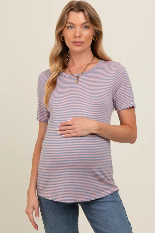 Pink Striped Short Sleeve Maternity Top sold by Pinkblush