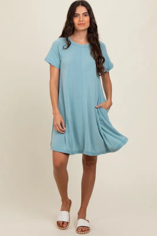 Light Blue Solid T-shirt Mini Dress sold by Pinkblush