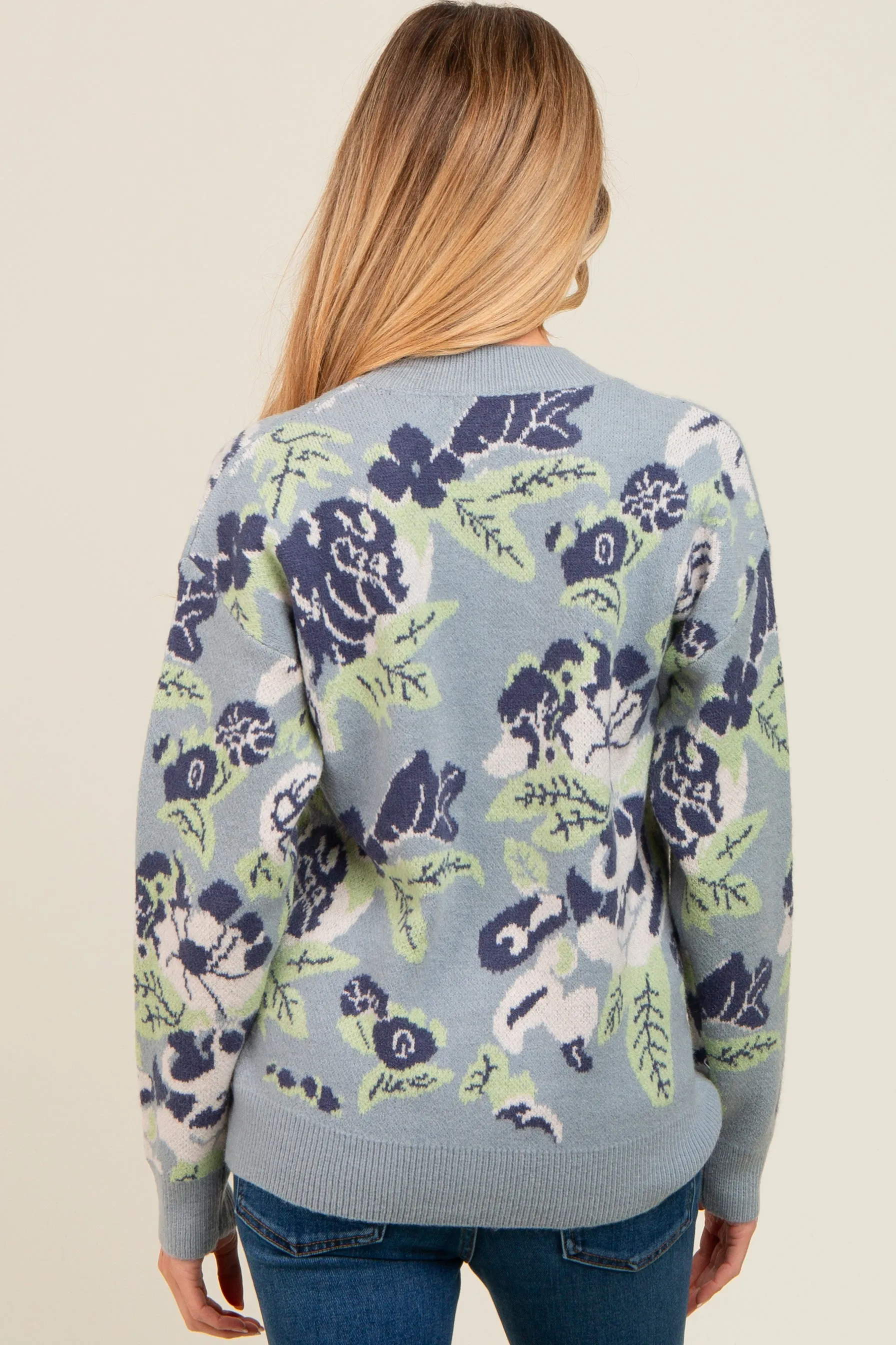 Light Blue Floral Print Crew Neck Maternity Sweater sold by Pinkblush product image thumbnail 3