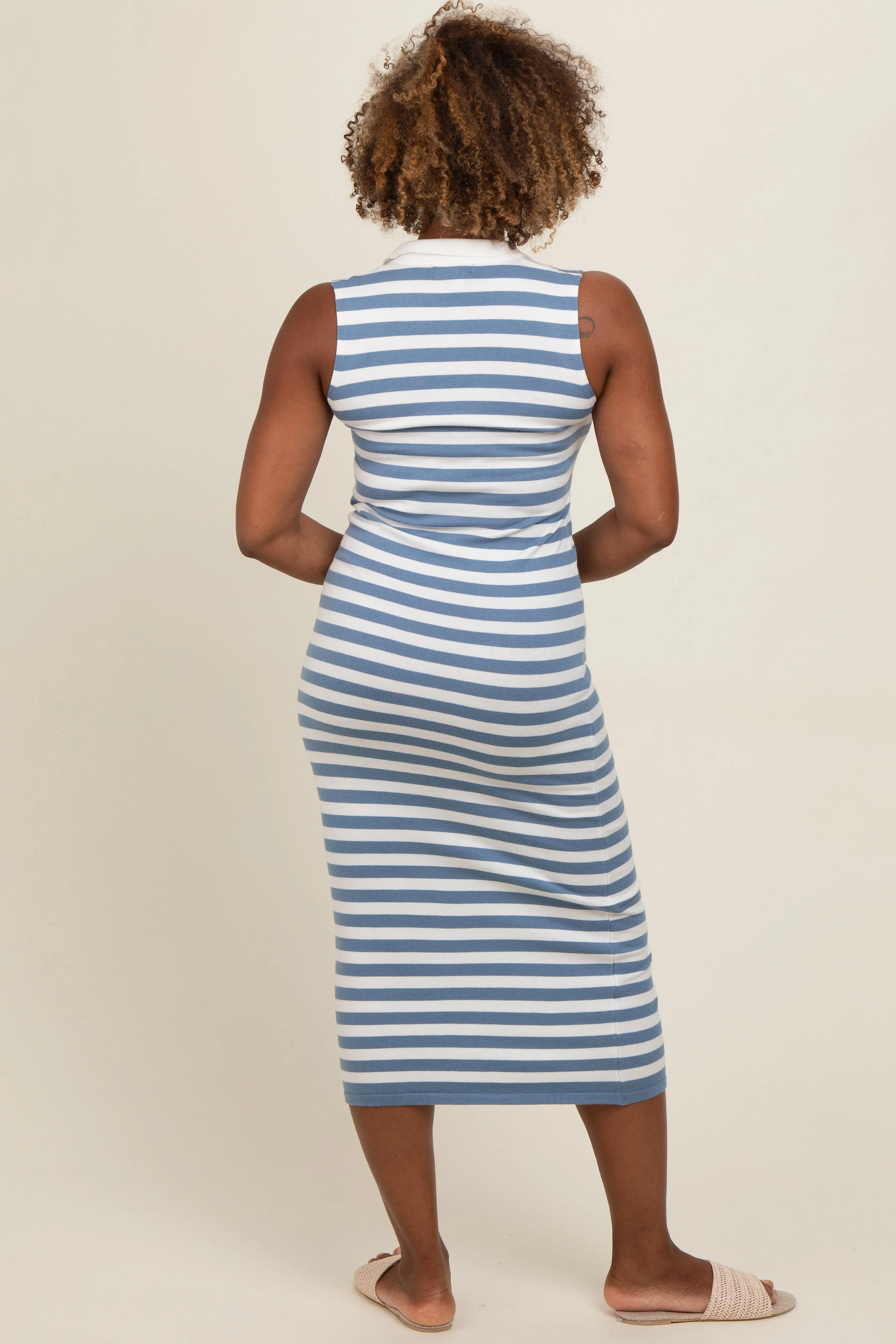 Blue Striped Fitted Polo Midi Dress sold by Pinkblush product image thumbnail 3