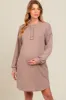 Mocha Ribbed Button Accent Maternity Dress sold by Pinkblush