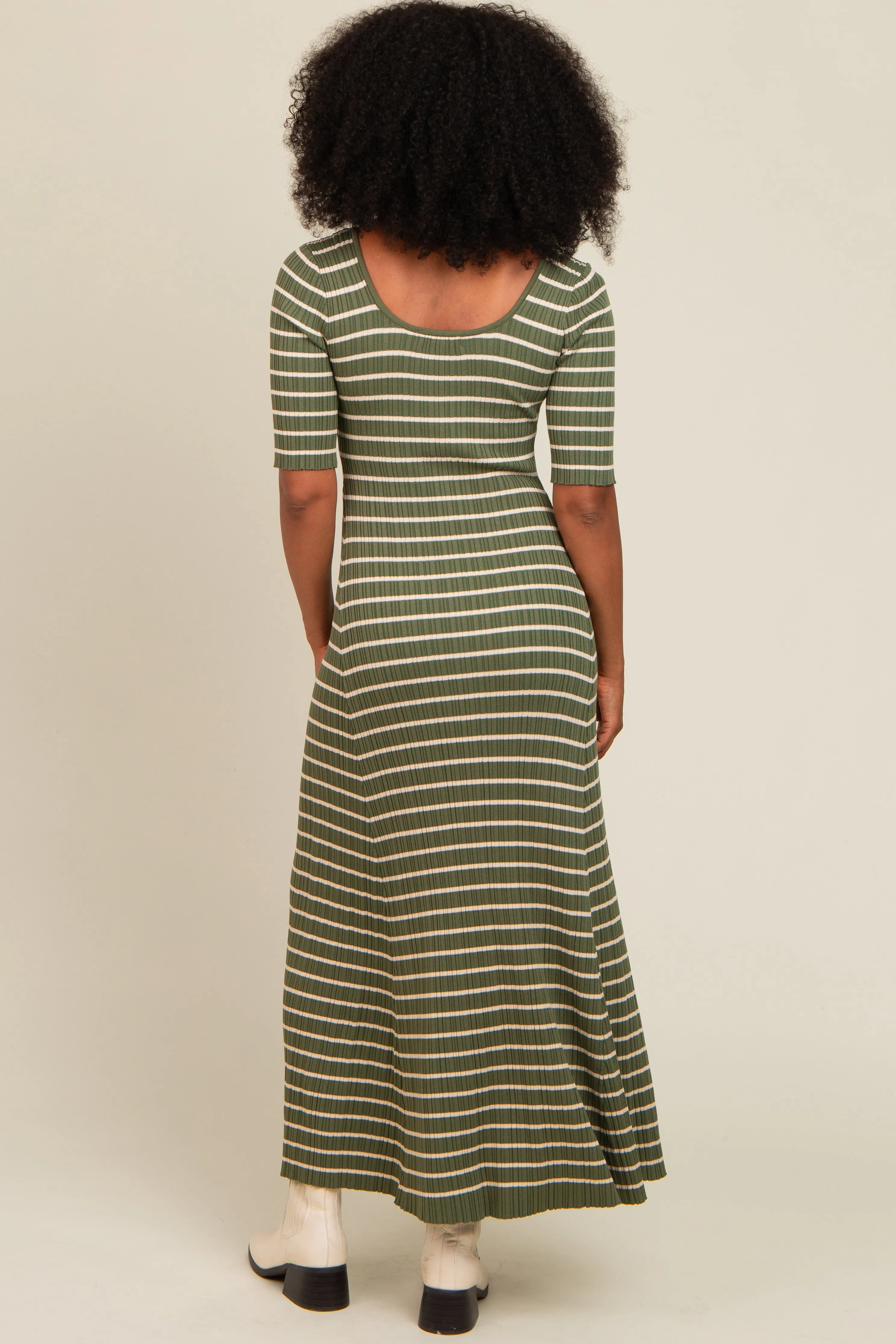 Olive Striped Ribbed Short Sleeve Maxi Dress sold by Pinkblush product image thumbnail 4
