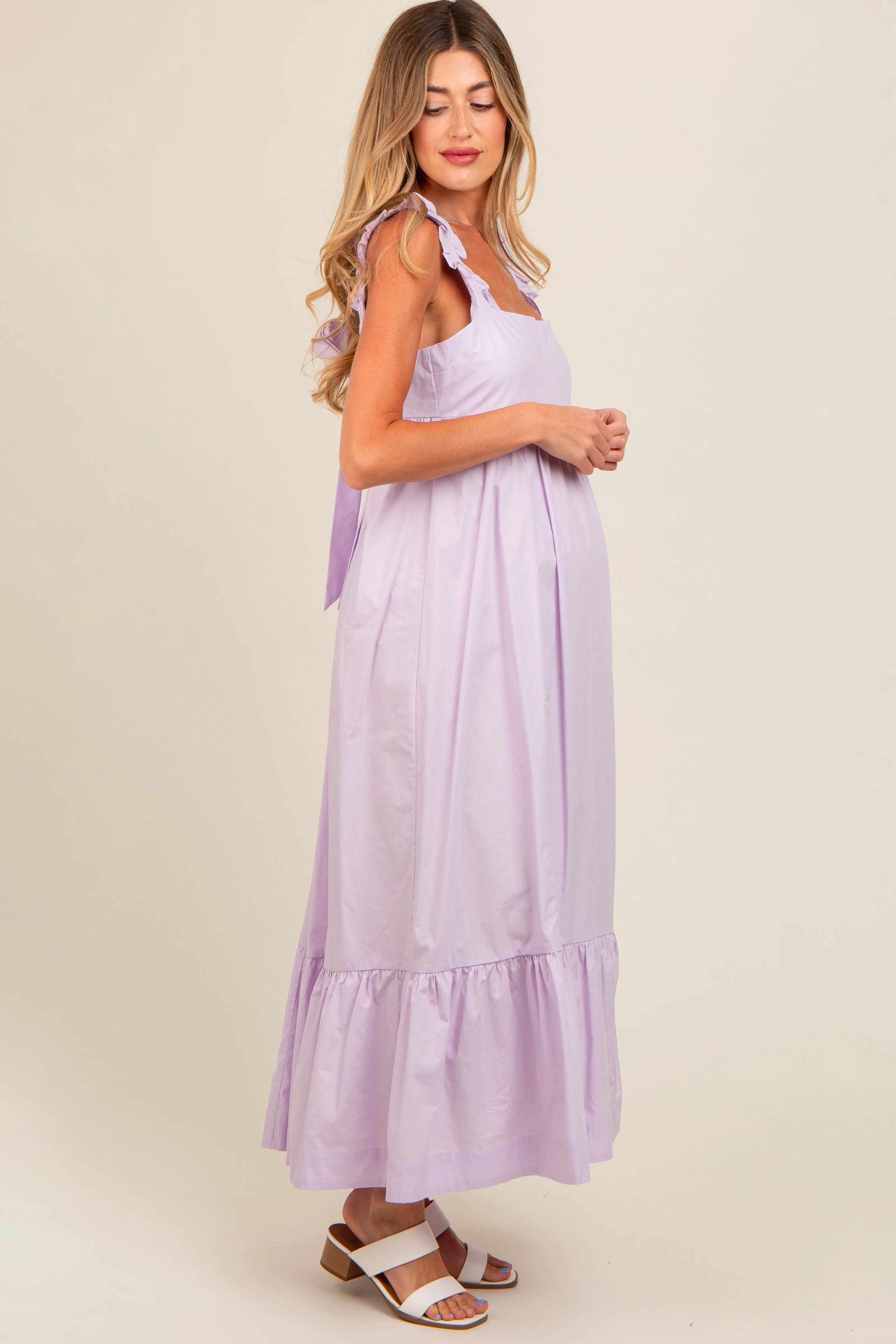 Lavender Pinafore Cutout Tie Back Maternity Maxi Dress sold by Pinkblush product image thumbnail 3