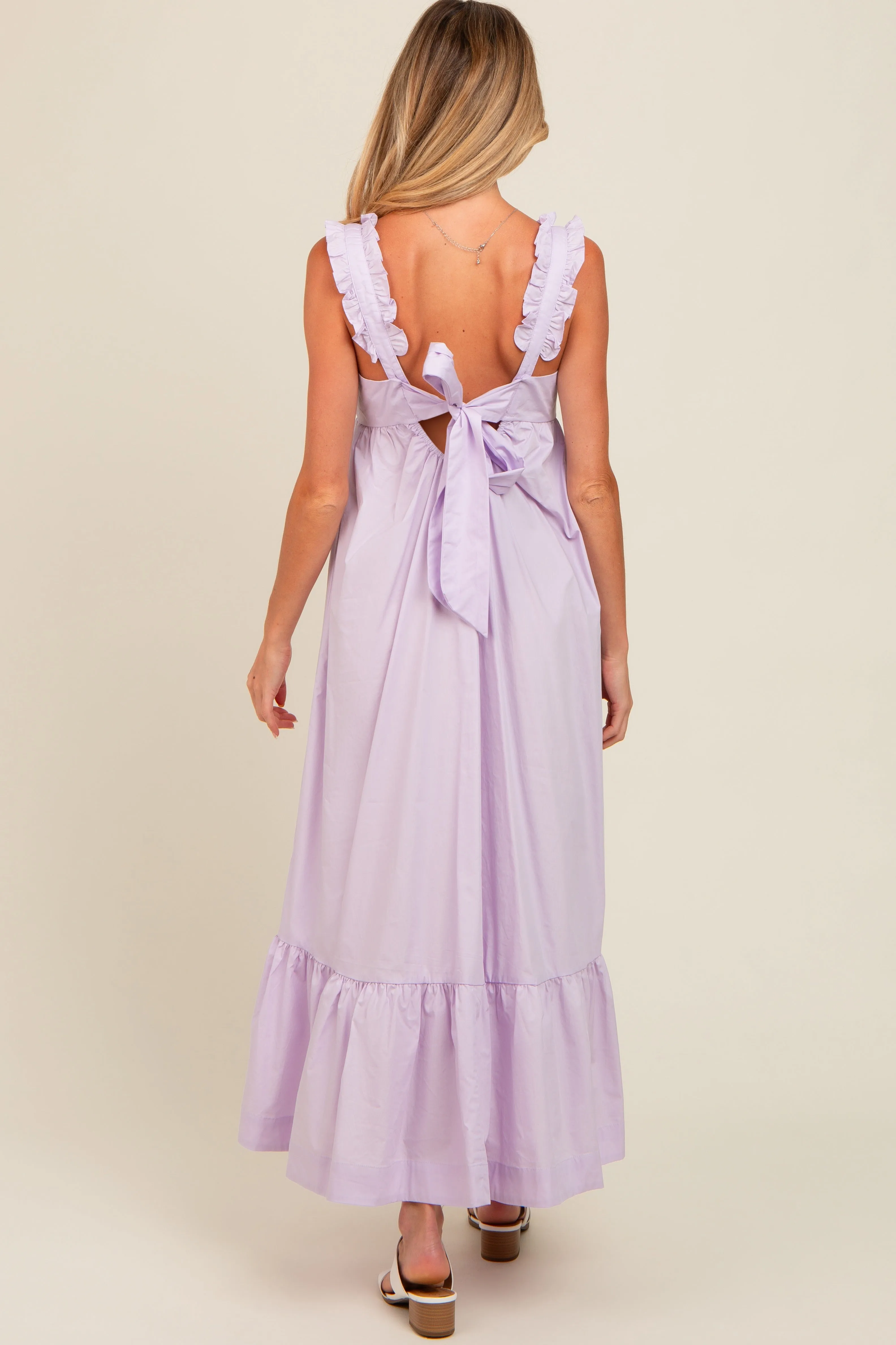 Lavender Pinafore Cutout Tie Back Maternity Maxi Dress sold by Pinkblush product image thumbnail 4