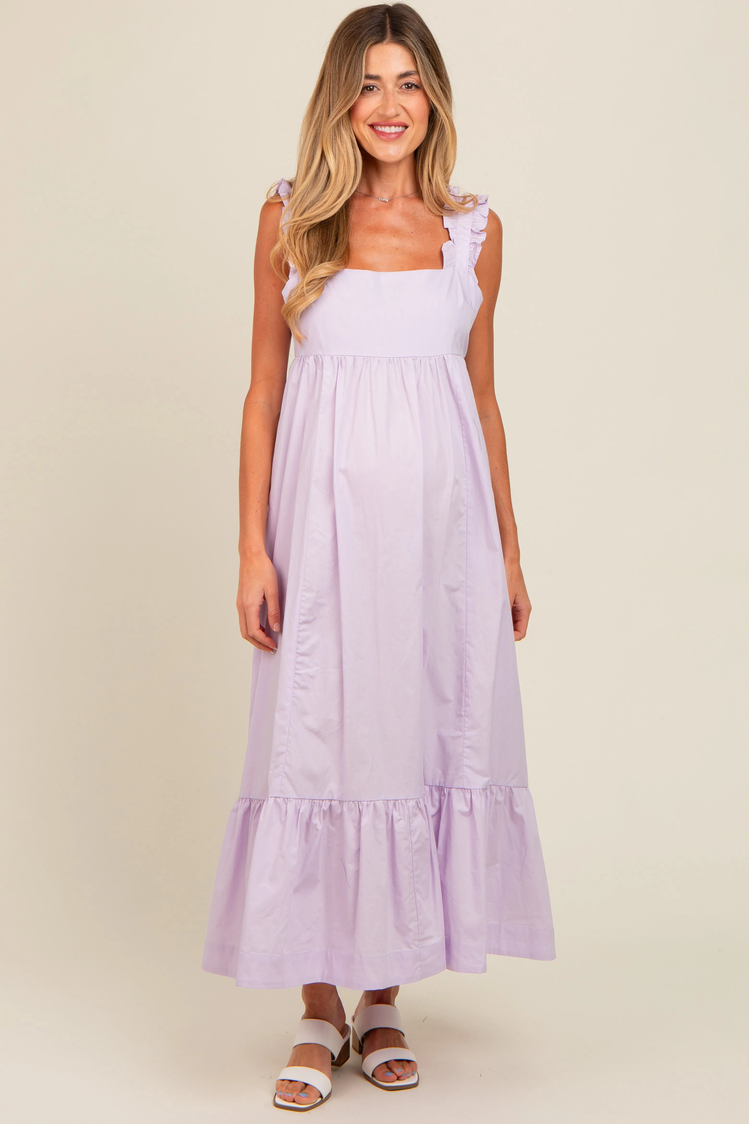 Lavender Pinafore Cutout Tie Back Maternity Maxi Dress sold by Pinkblush