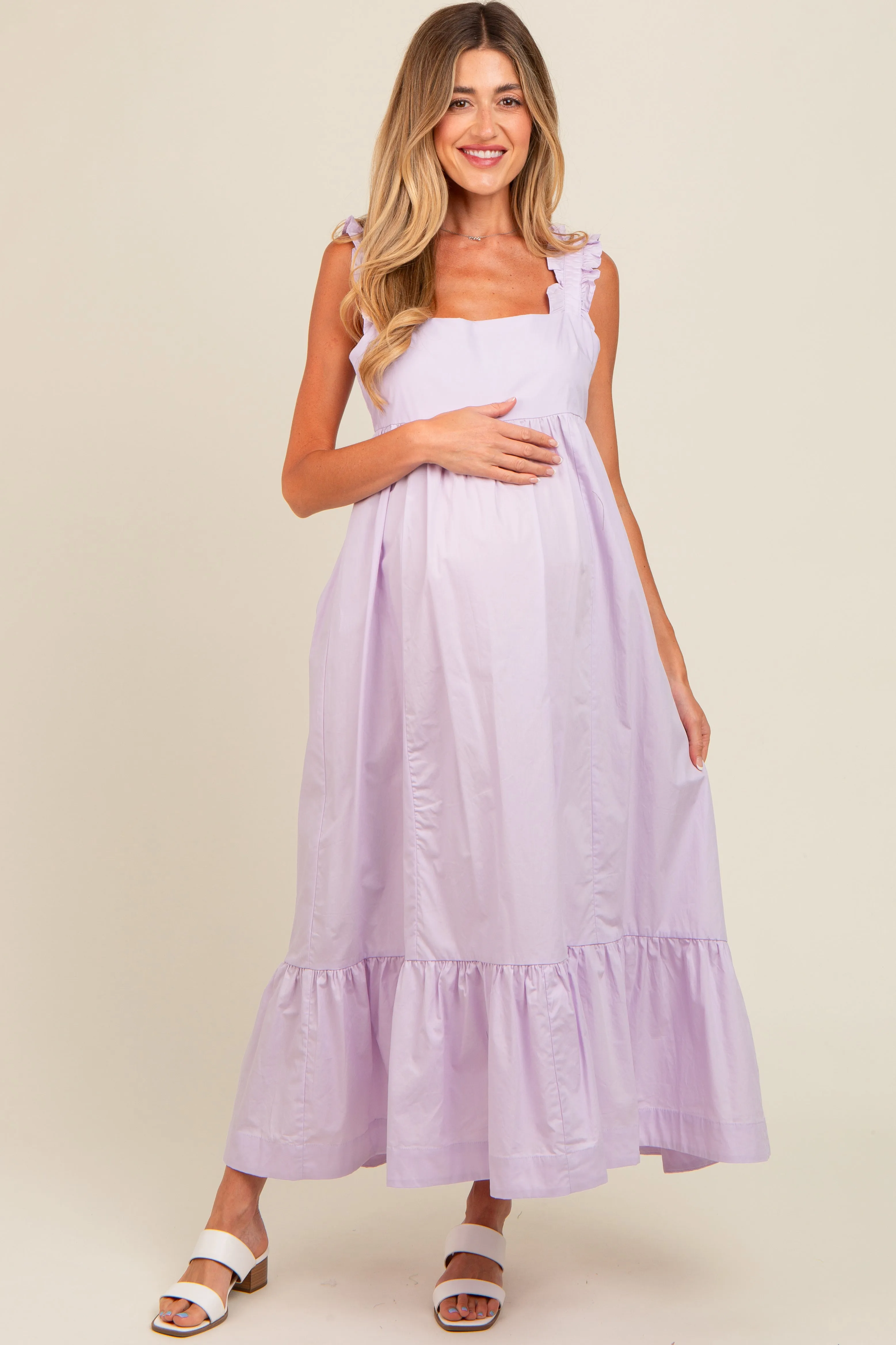 Lavender Pinafore Cutout Tie Back Maternity Maxi Dress sold by Pinkblush product image thumbnail 2
