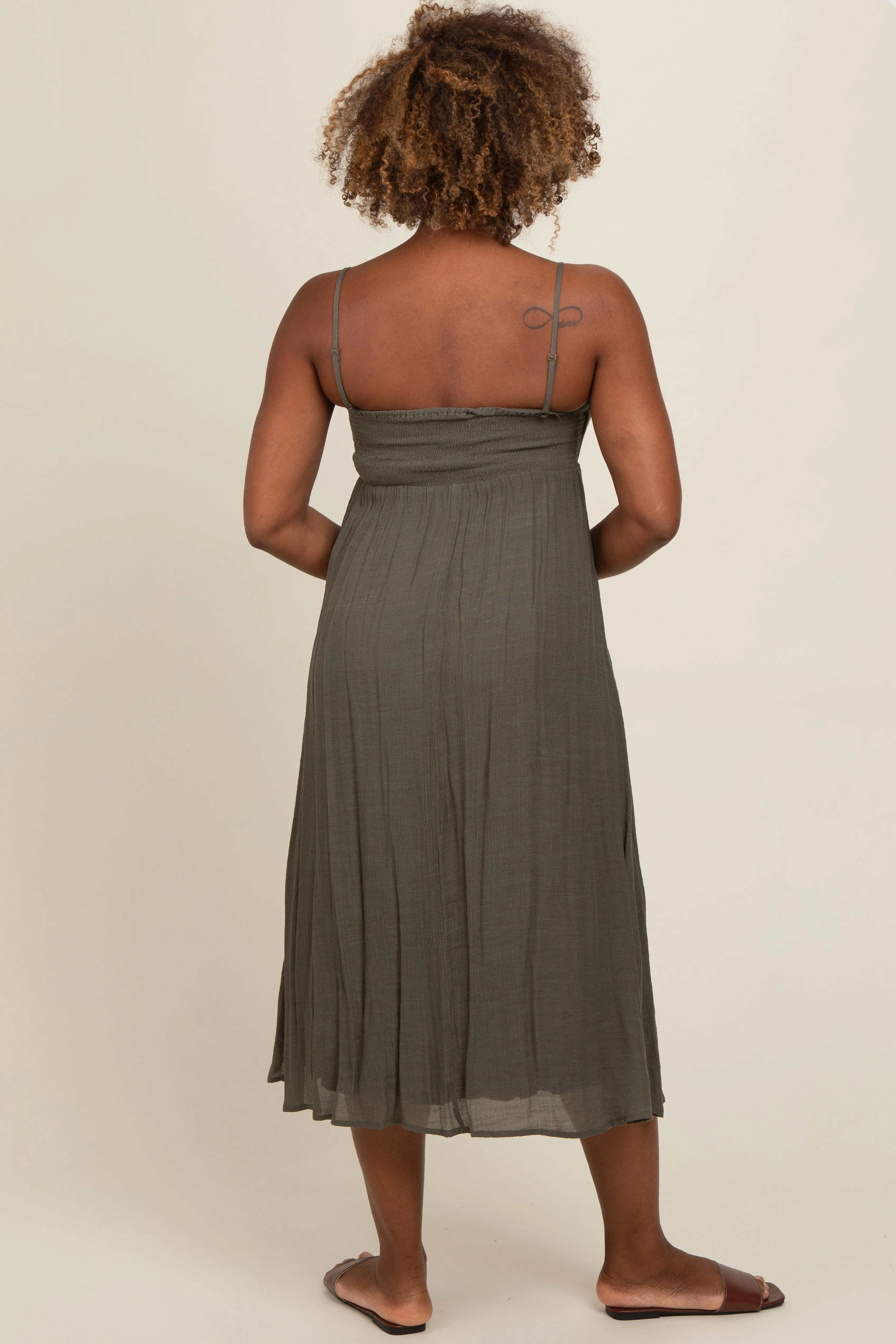 Olive Button Accent Midi Dress sold by Pinkblush product image thumbnail 3