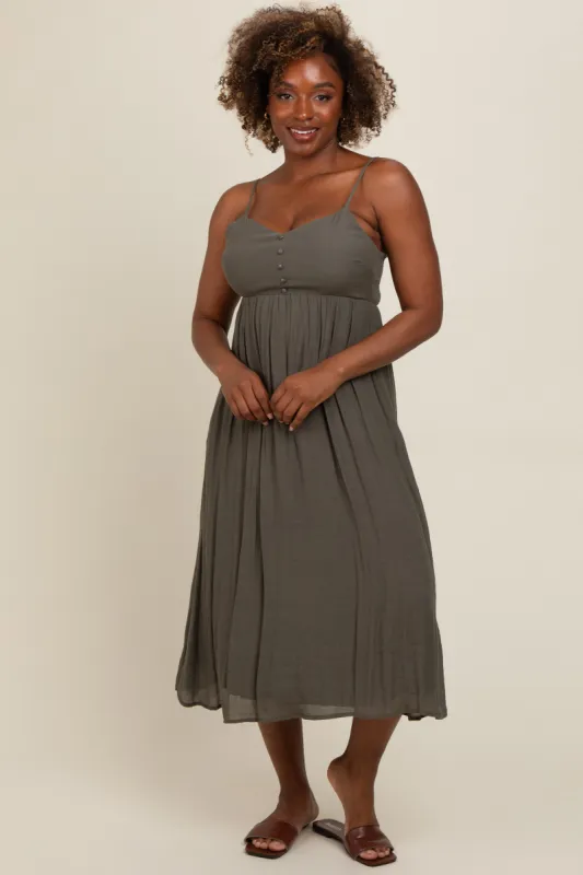 Olive Button Accent Midi Dress sold by Pinkblush