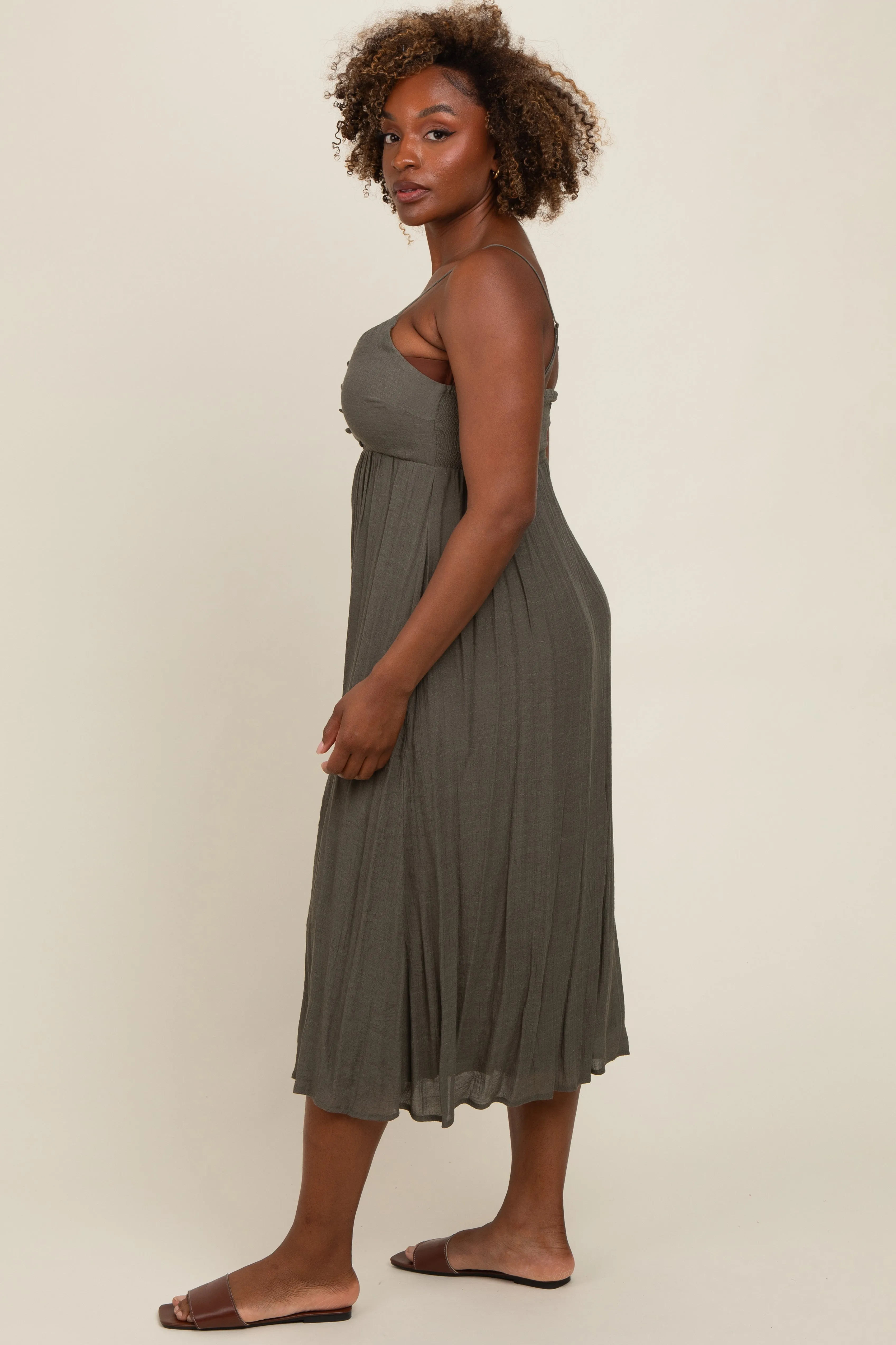Olive Button Accent Midi Dress sold by Pinkblush product image thumbnail 2